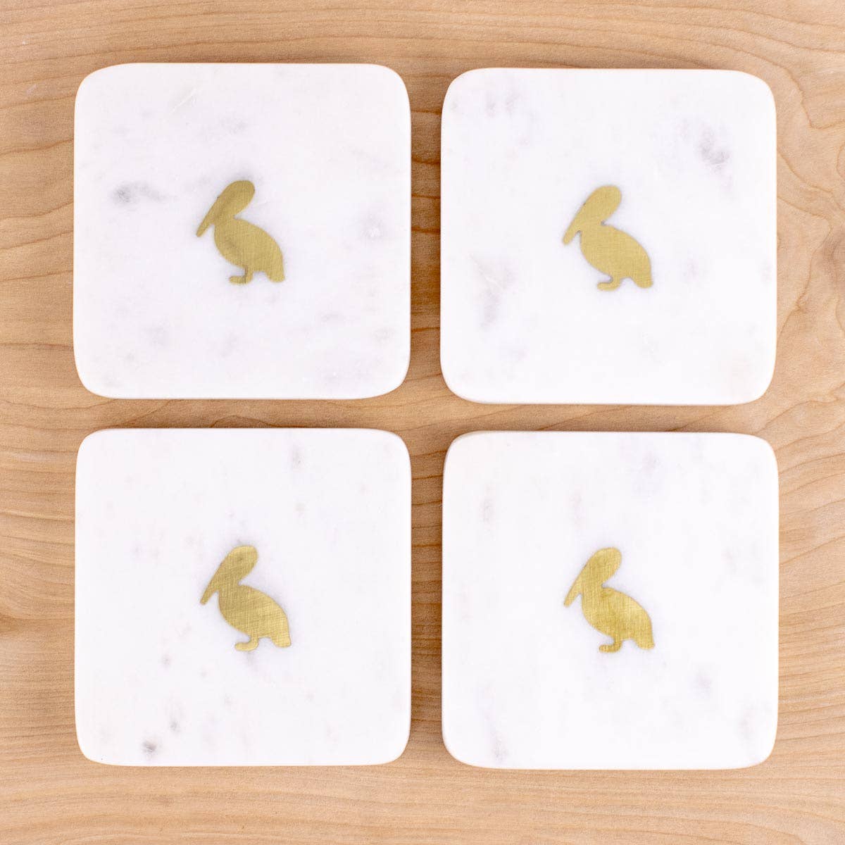 Pelican Marble Coasters White/Brass 4x4