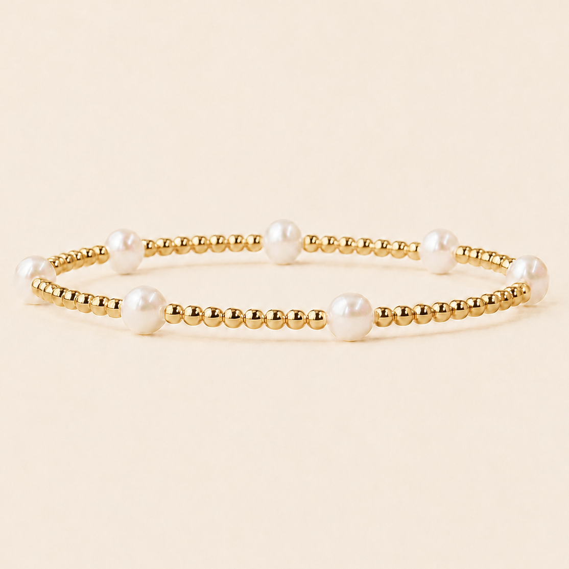 Tarnish Resistant Gold Plated Dot Pearl Stretch Bracelet