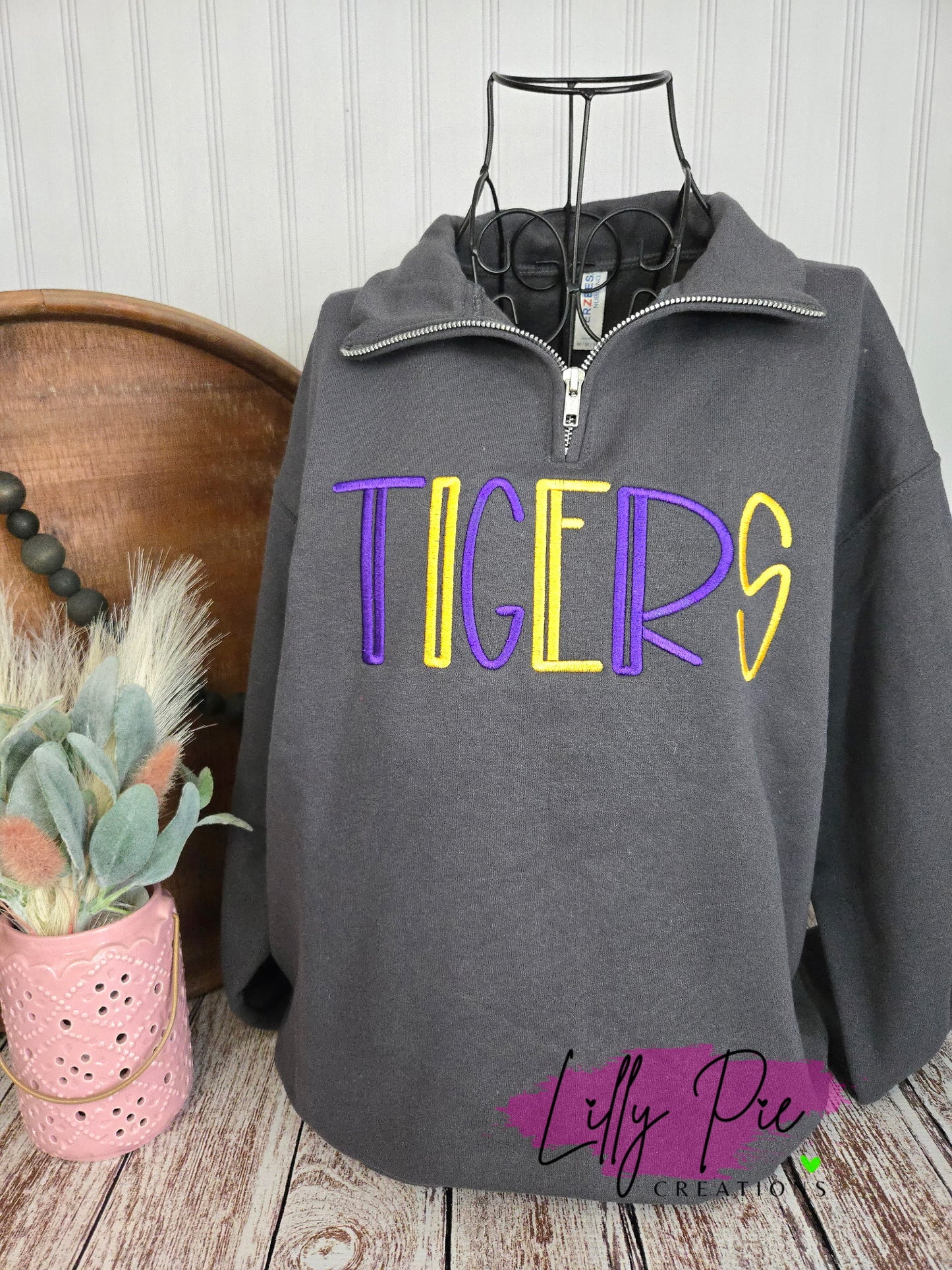 Tigers Quarter Zip Embroidered Pull Over Sweatshirt