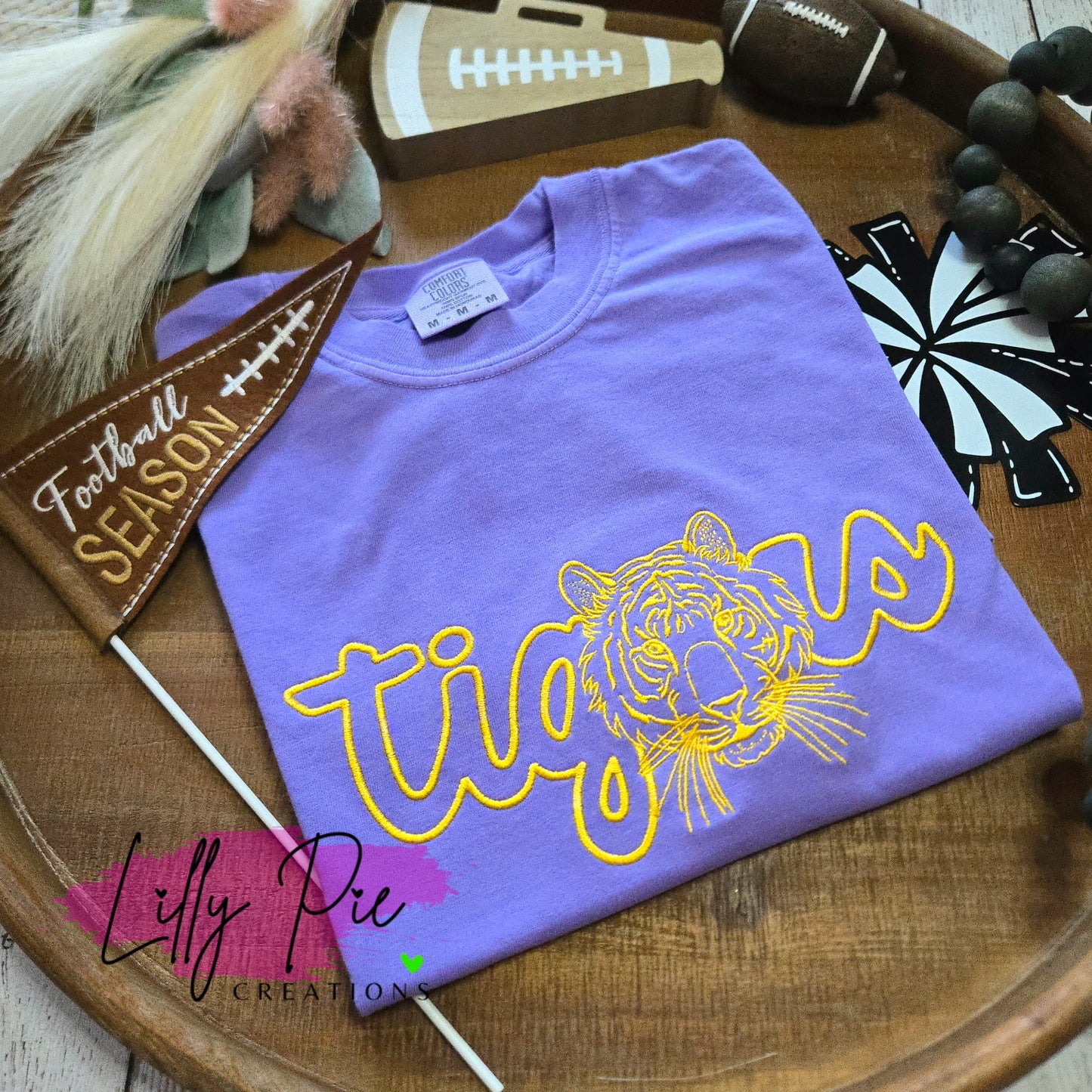 Embroidered Script Tigers Comfort Colors Tee