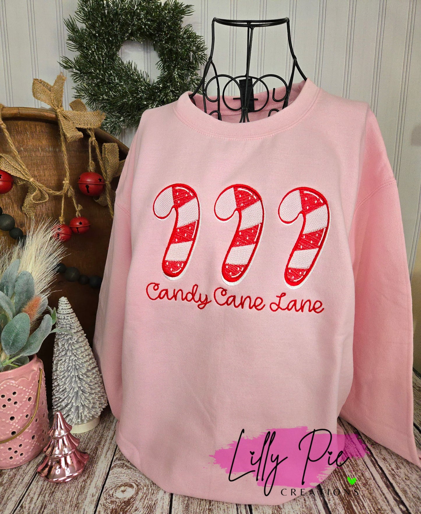 Candy Cane Lane Embroidered Sweatshirt - Mint or Light Pink Available
