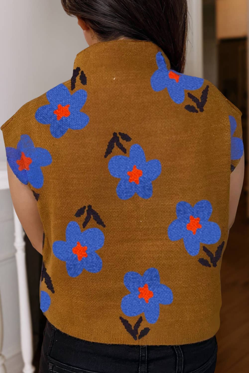 Fashion Floral Pattern High Neck Sweater Vest | S-XL