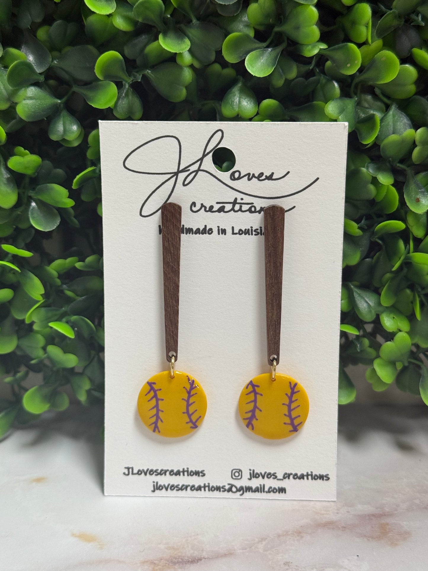 Purple & Gold Baseball Earrings
