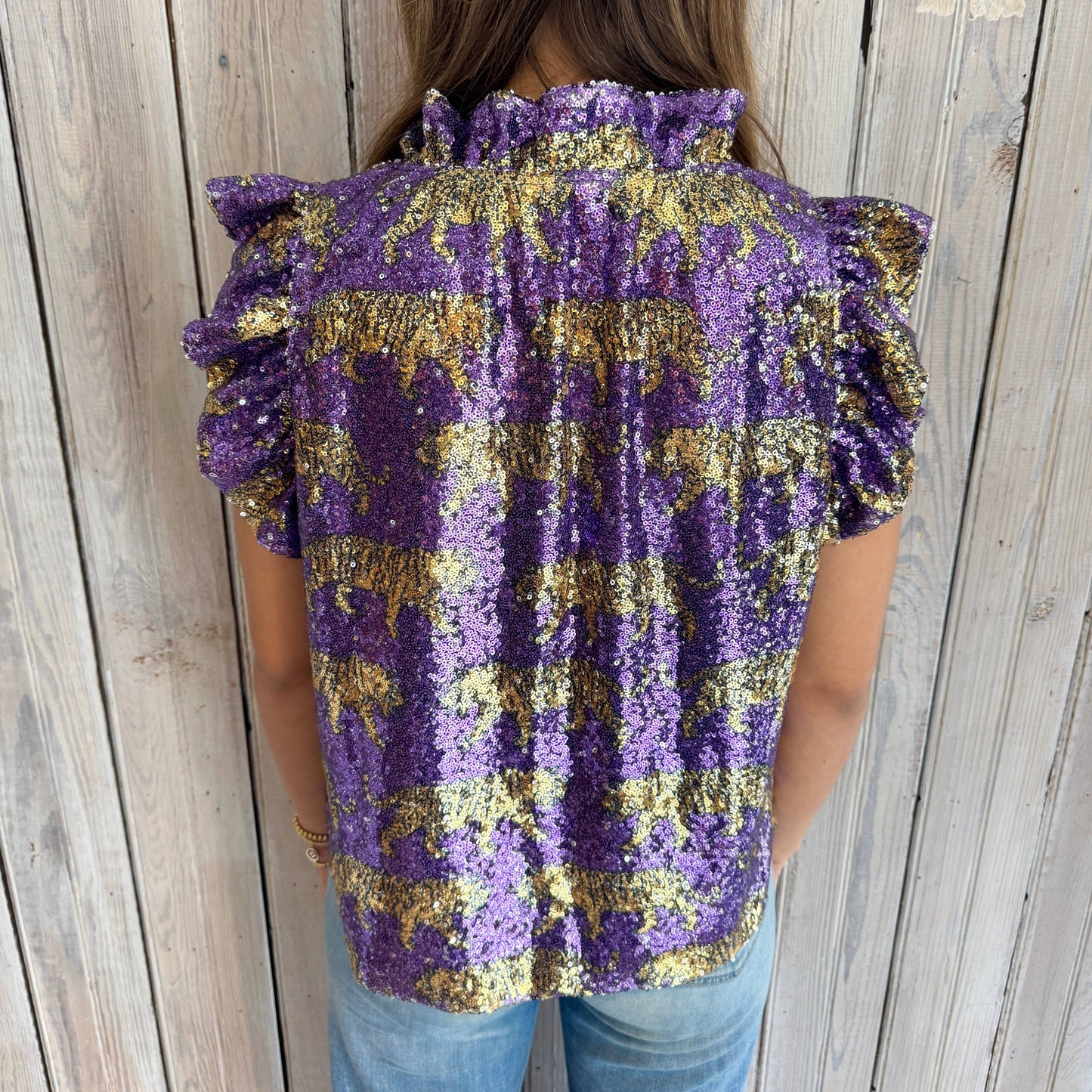 Tiger Sequin Flutter Sleeve Tank