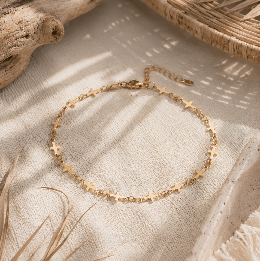 Tarnish Resistant Gold Cross Chain Anklet