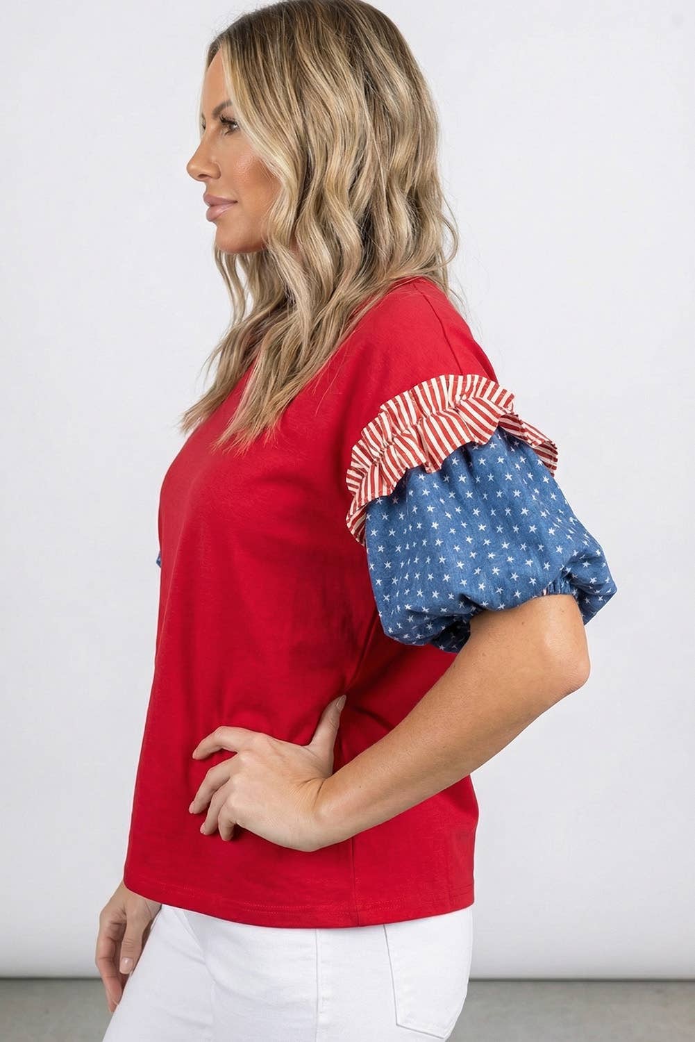 Stars Stripes Short Puff Sleeve Top | S-XL