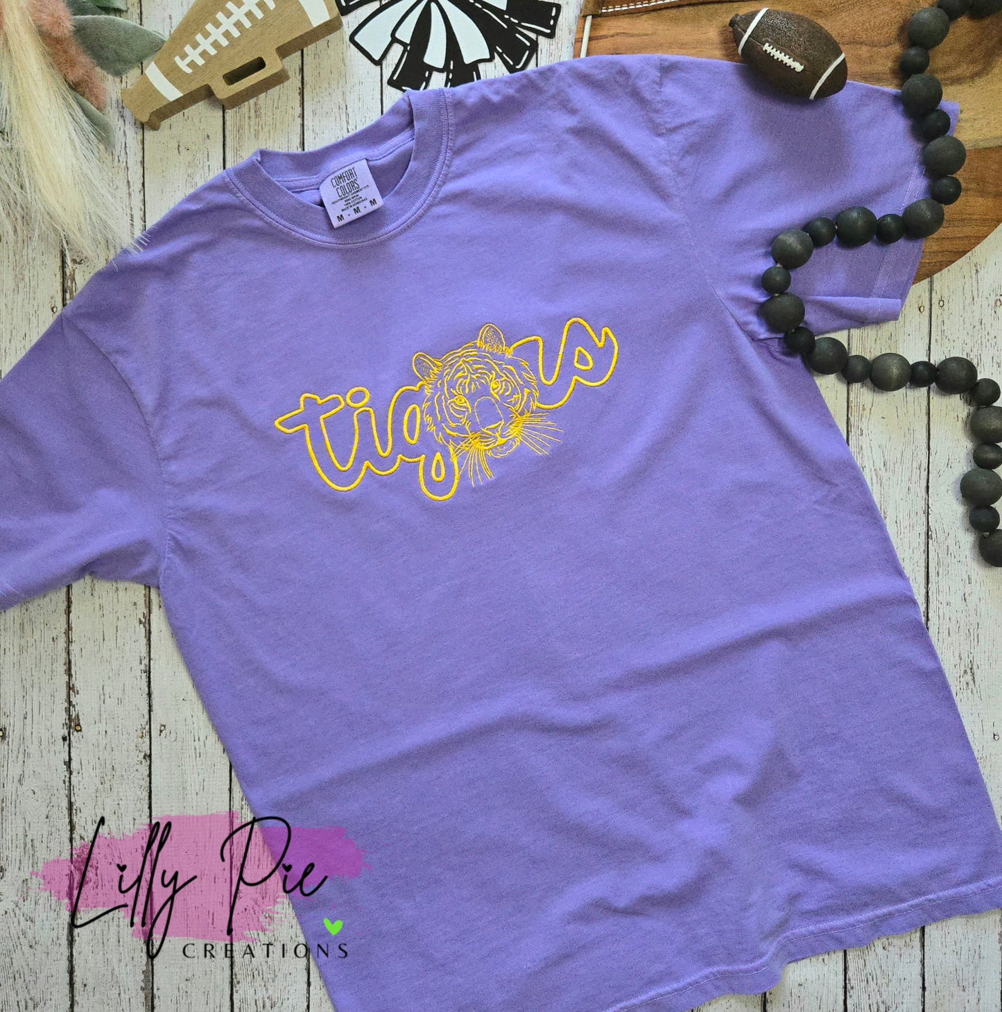 Embroidered Script Tigers Comfort Colors Tee