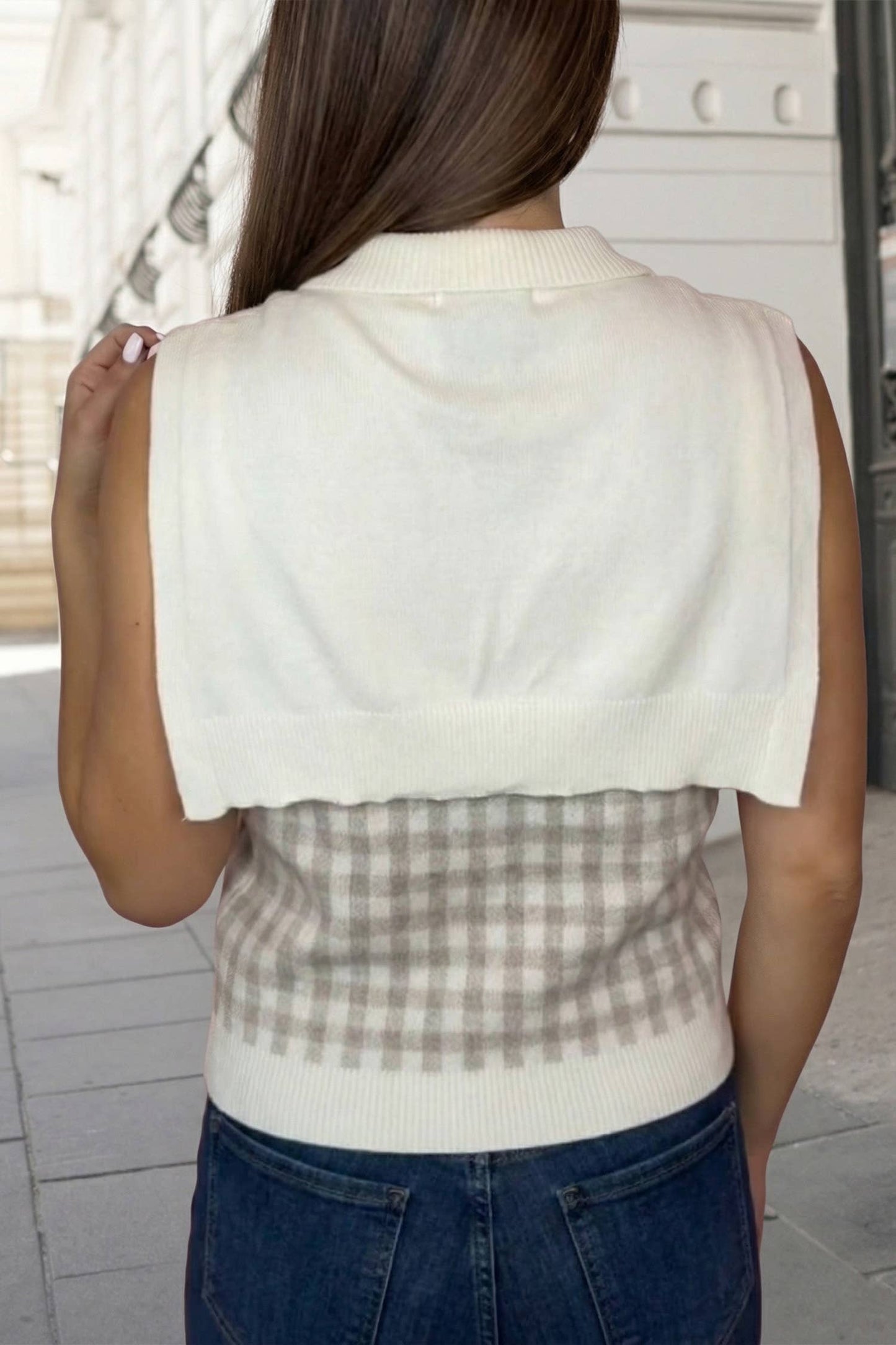 Oatmeal Gingham Sweater Tank Tie top SS26 | S-XL