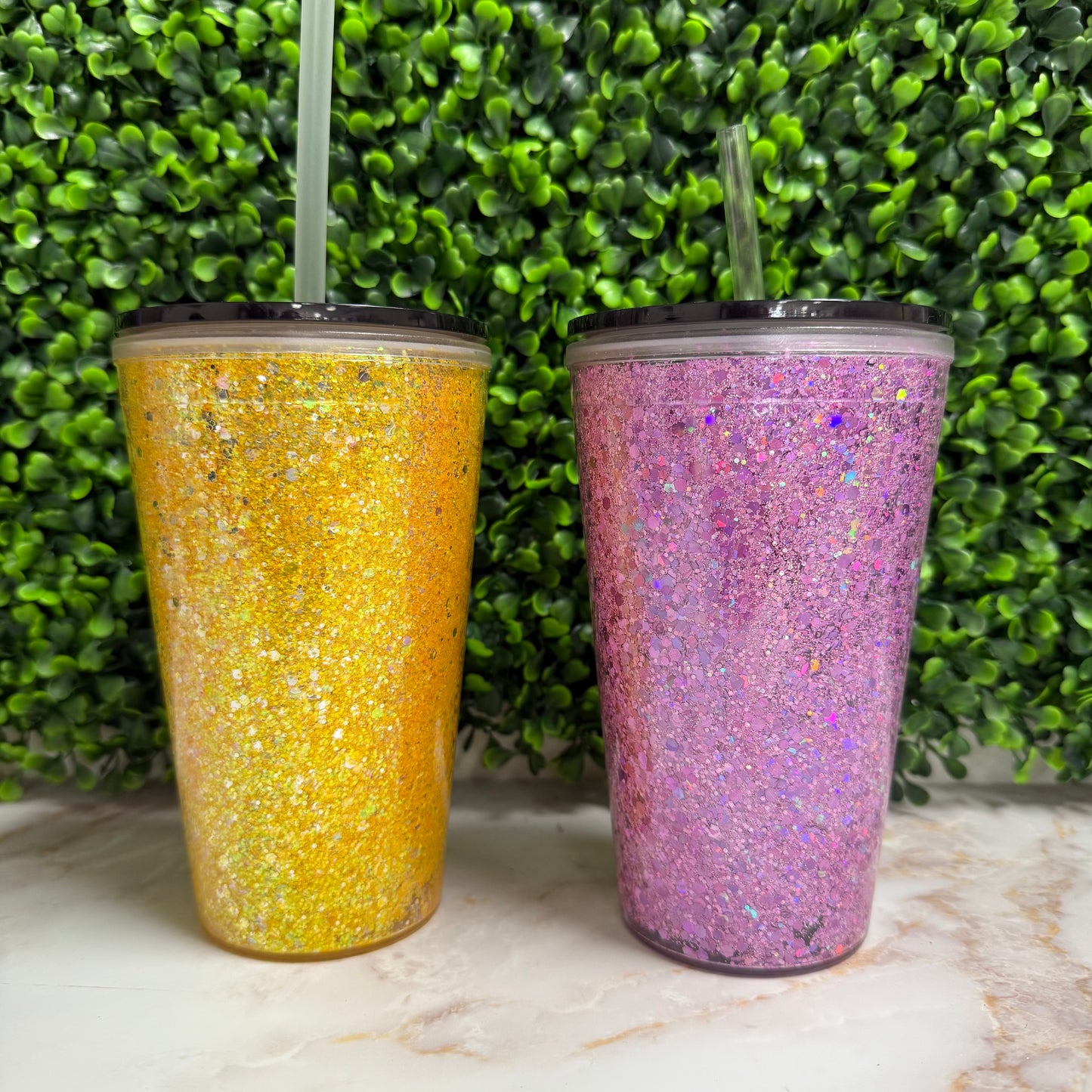 Glitter Tumblers with Lid and Straw