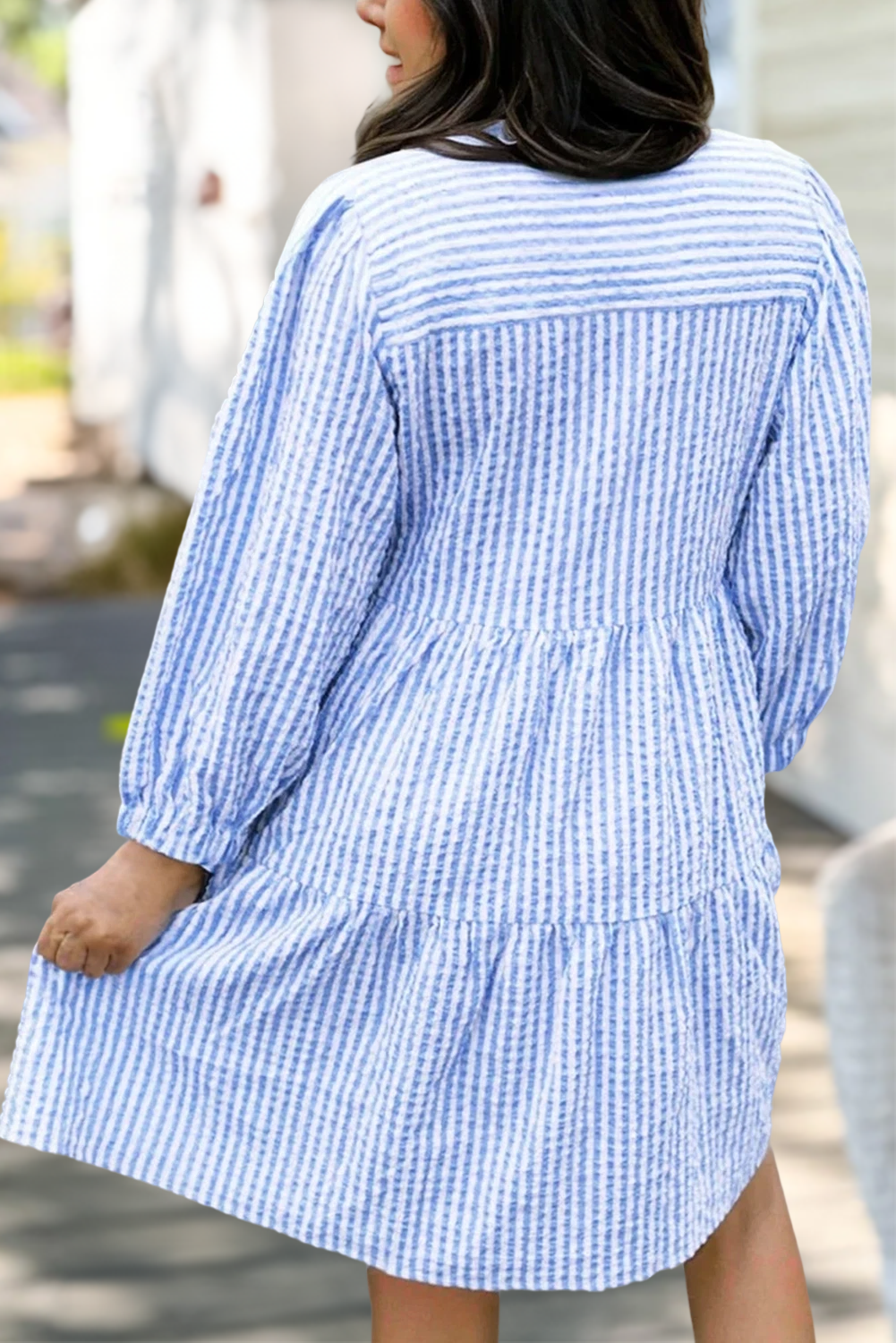 Stripe V Neck Tiered Mini Dress | Plus Size 1X-4X