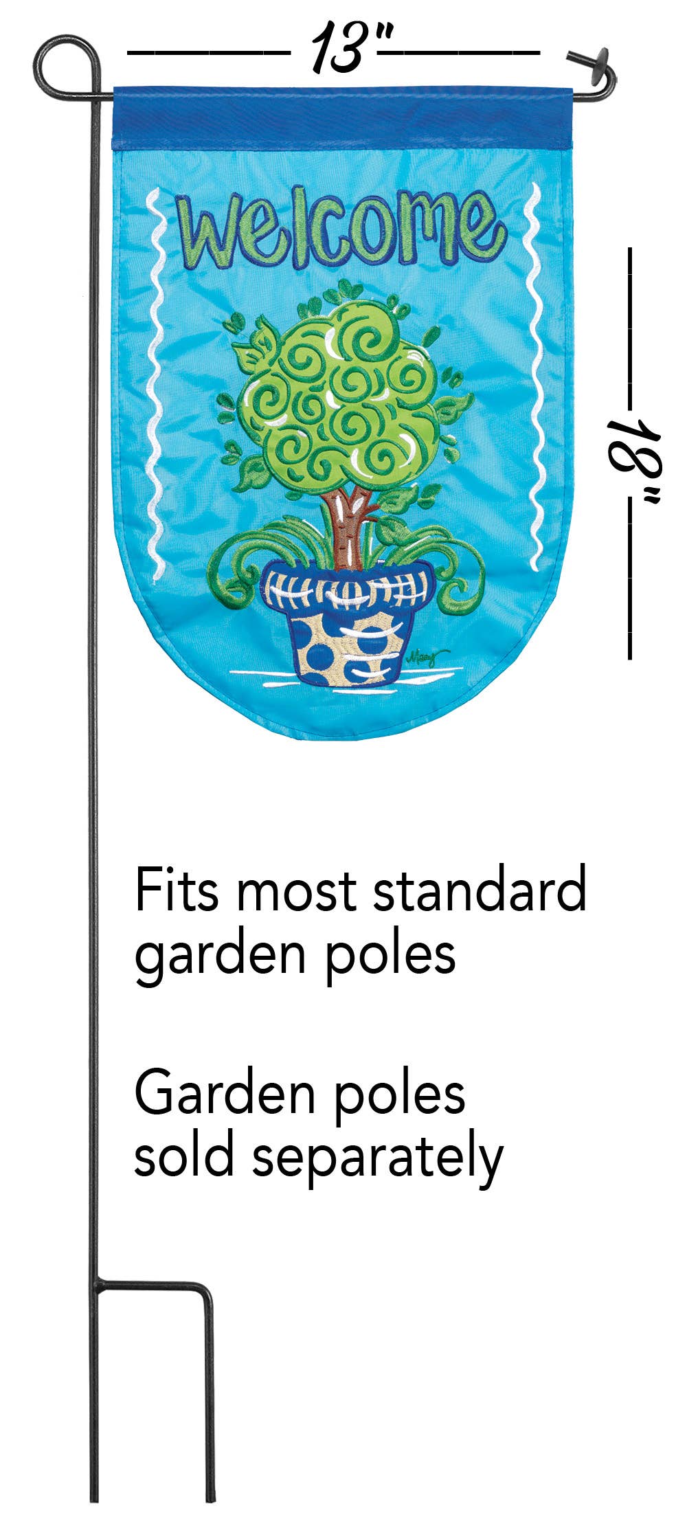 WELCOME TOPIARY SHAPED DOUBLE APPLIQUE GARDEN FLAG