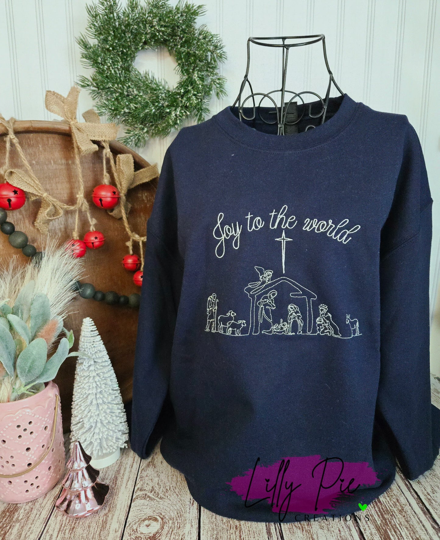 Joy to the World Embroidered Nativity Sweatshirt