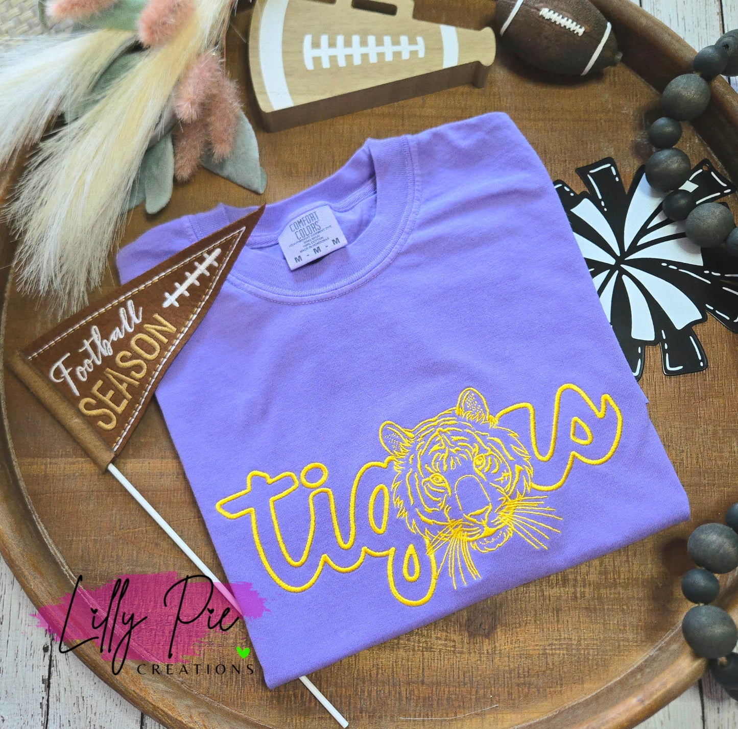 Embroidered Script Tigers Comfort Colors Tee