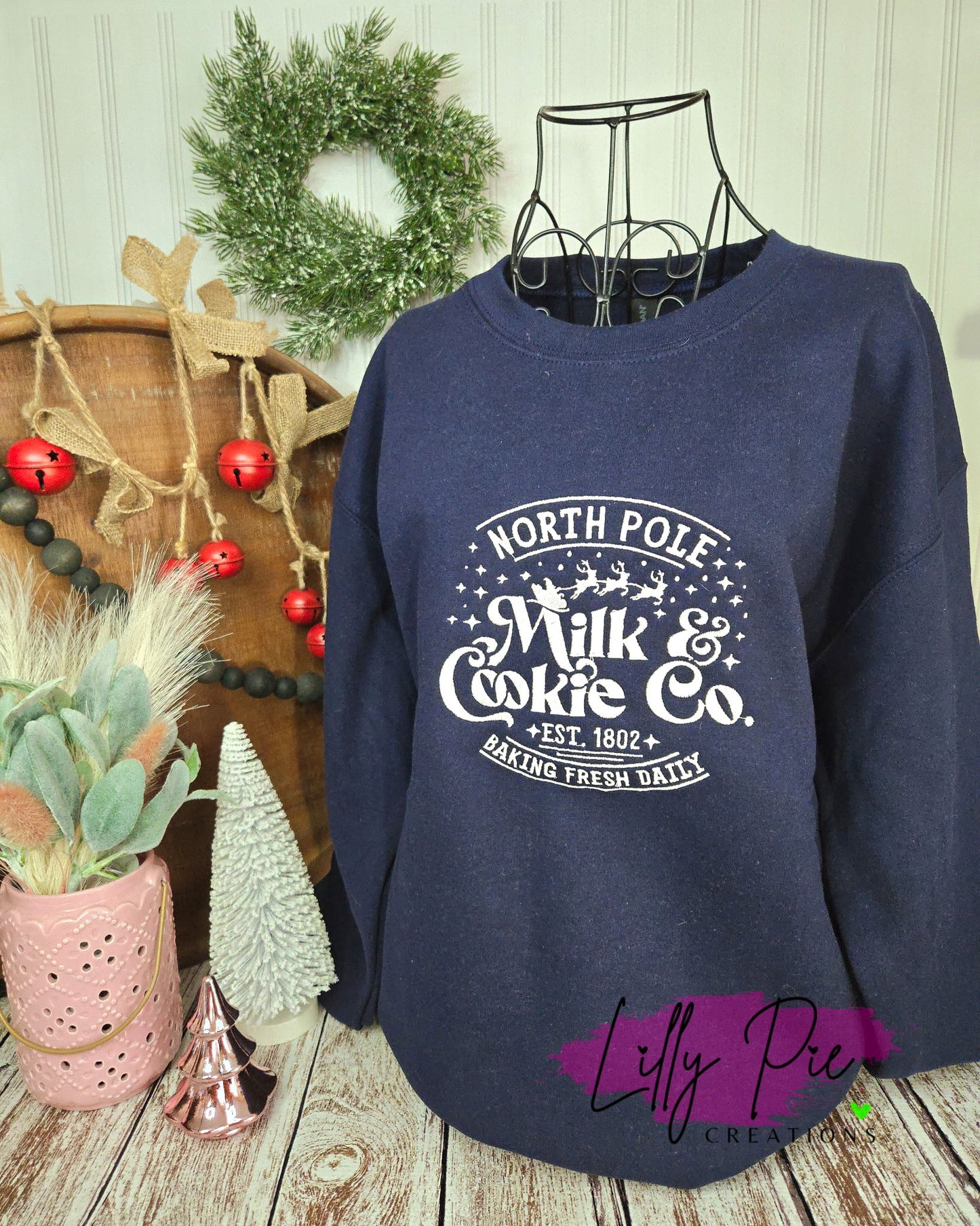 North Pole Milk & Cookies Embroidered Christmas Sweatshirt