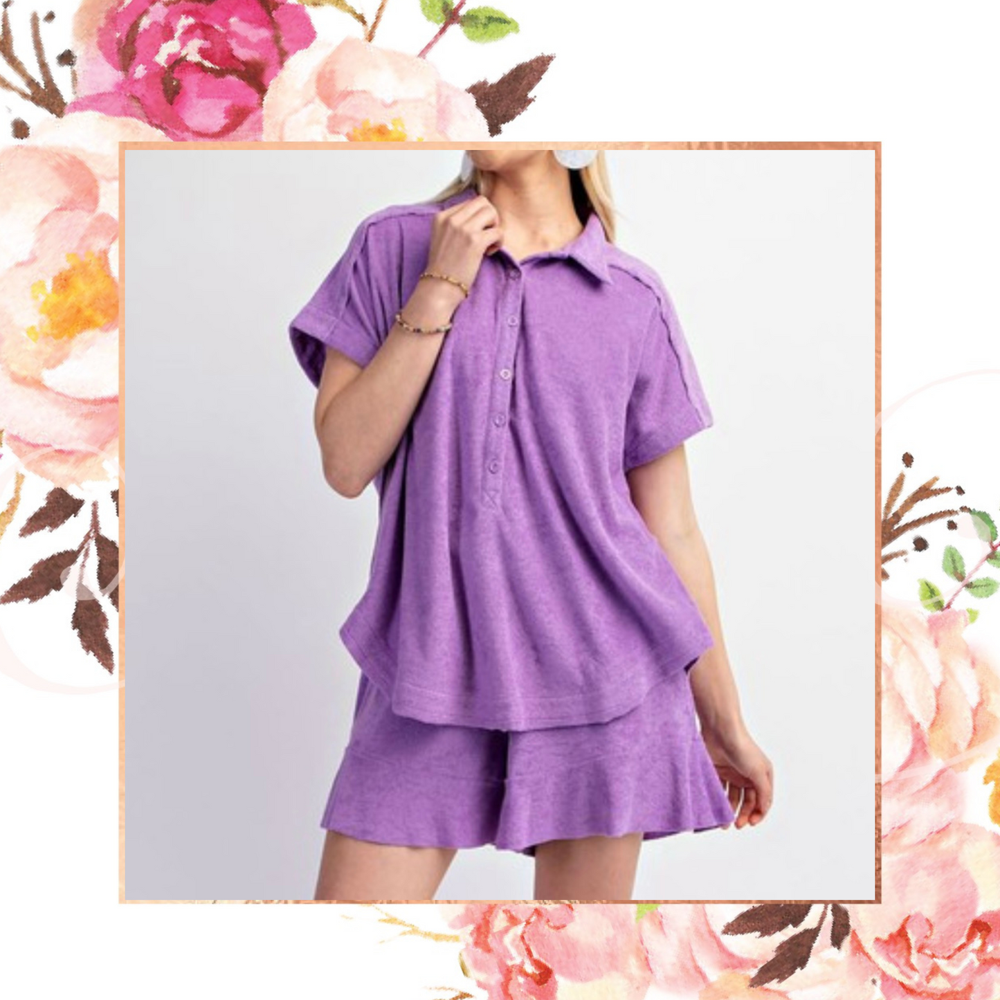 Purple Terrycloth Polo Top