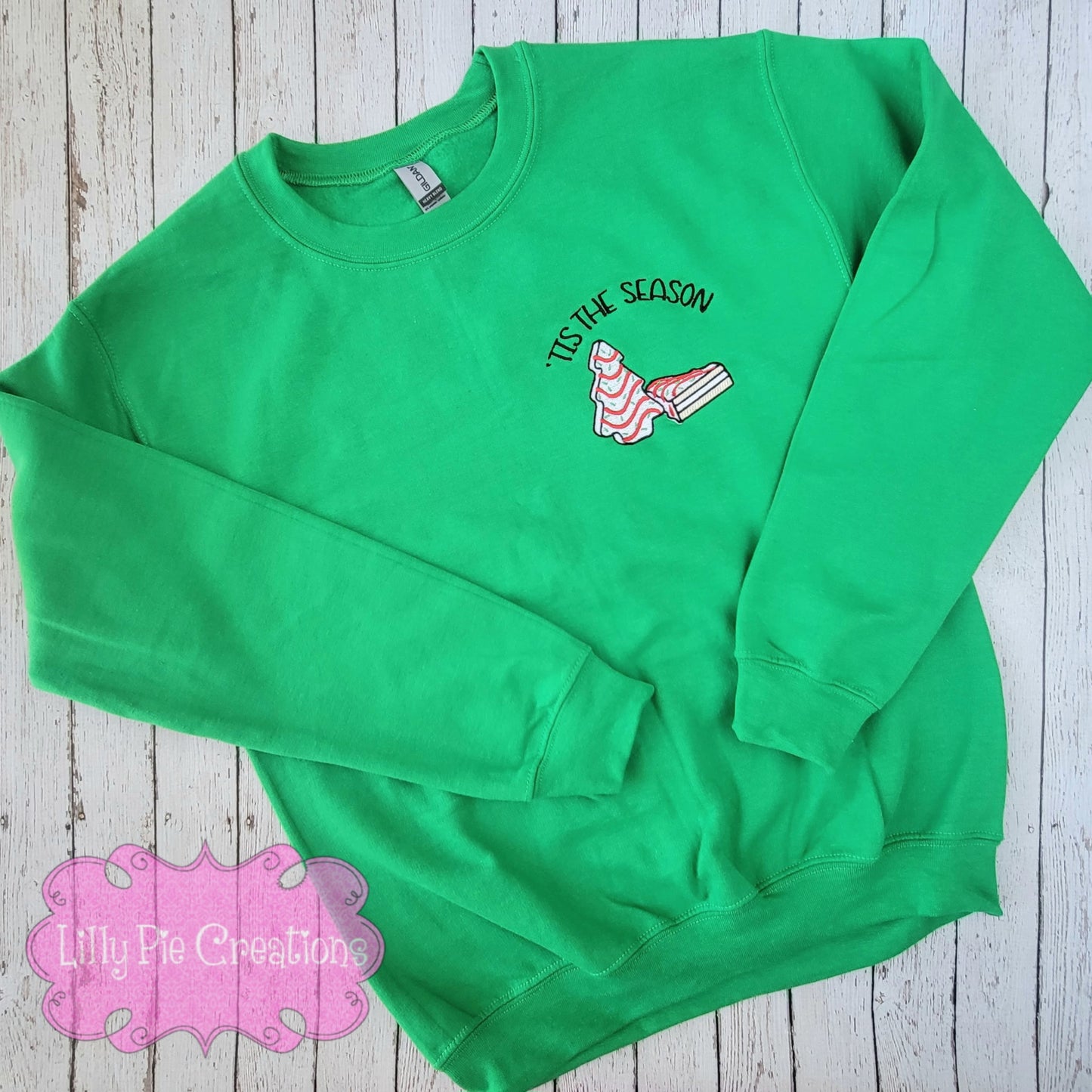 Tis The Season Christmas Tree Cake Embroidered Sweatshirt