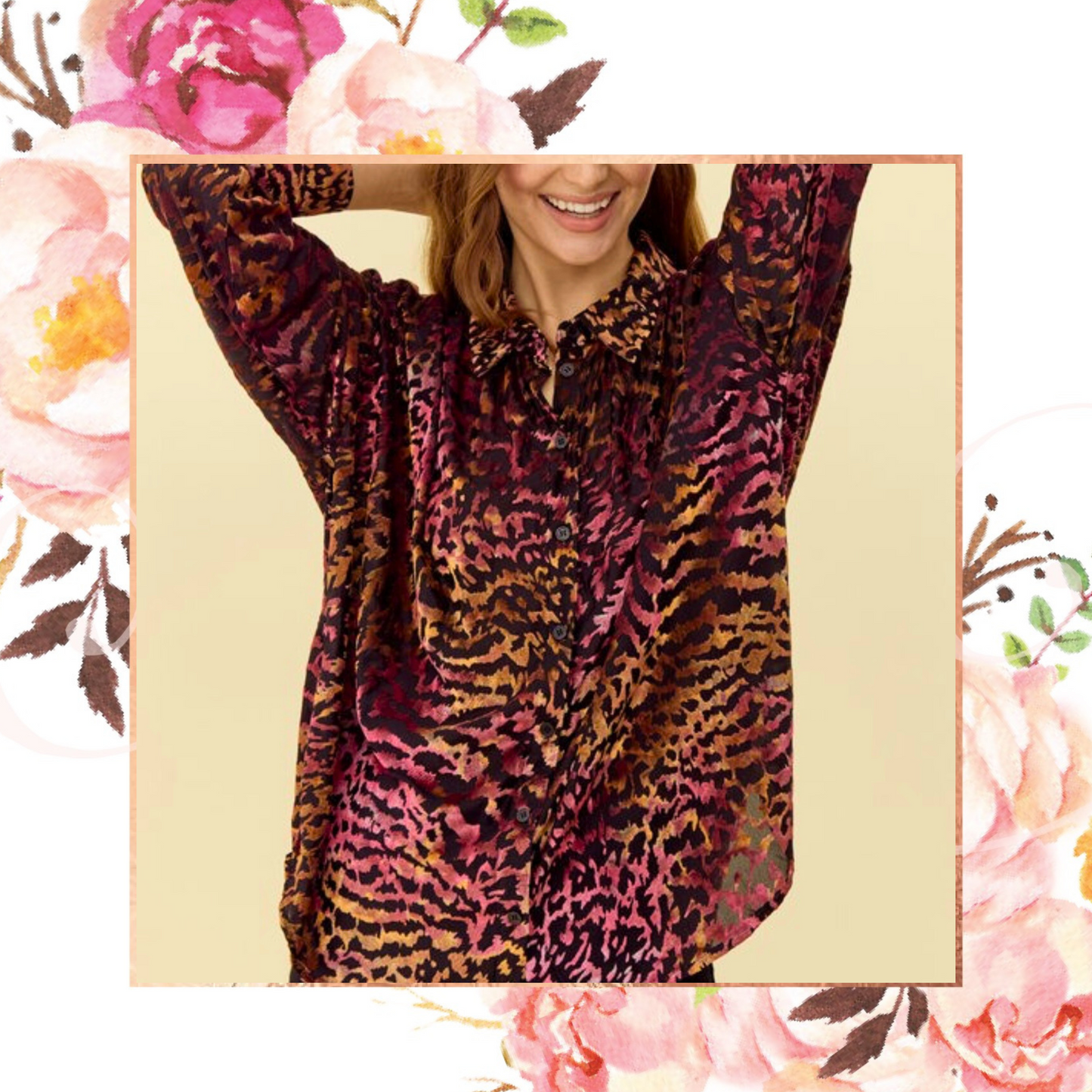 Velvet Burnout Animal Print Button Down Top