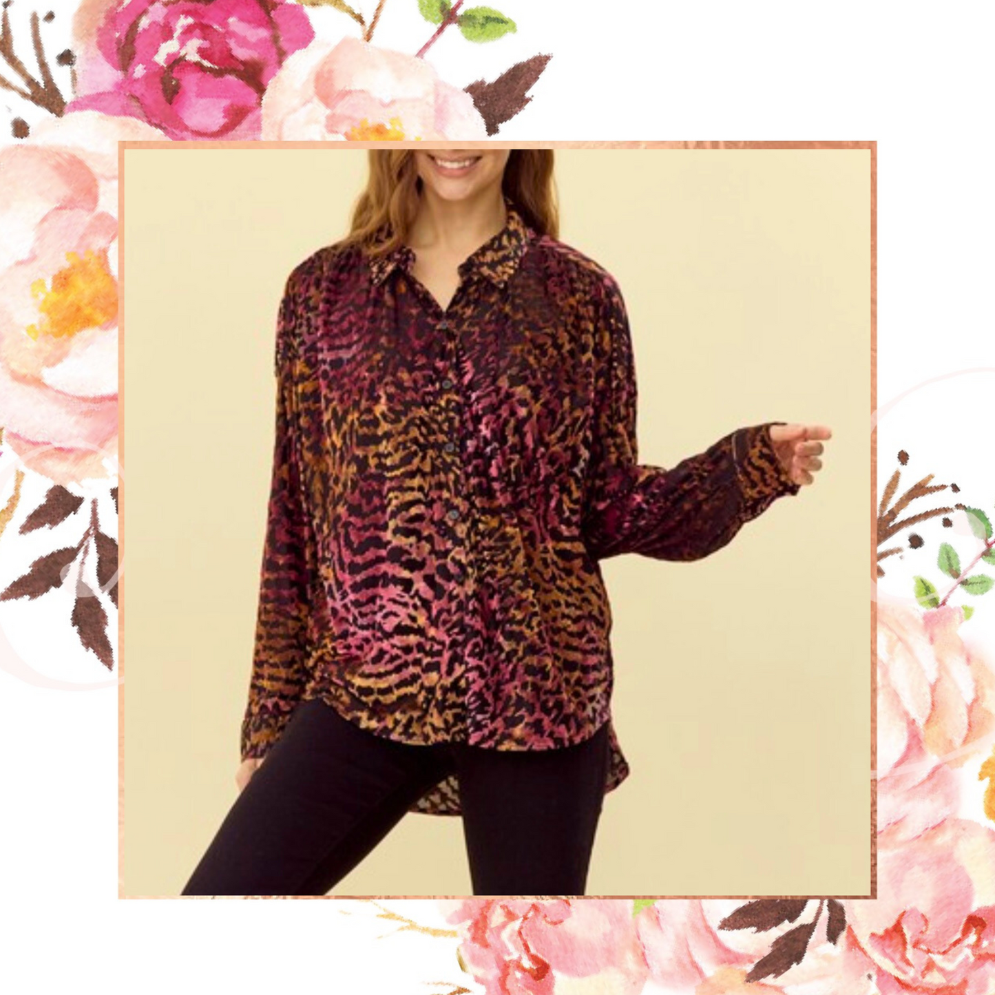 Velvet Burnout Animal Print Button Down Top