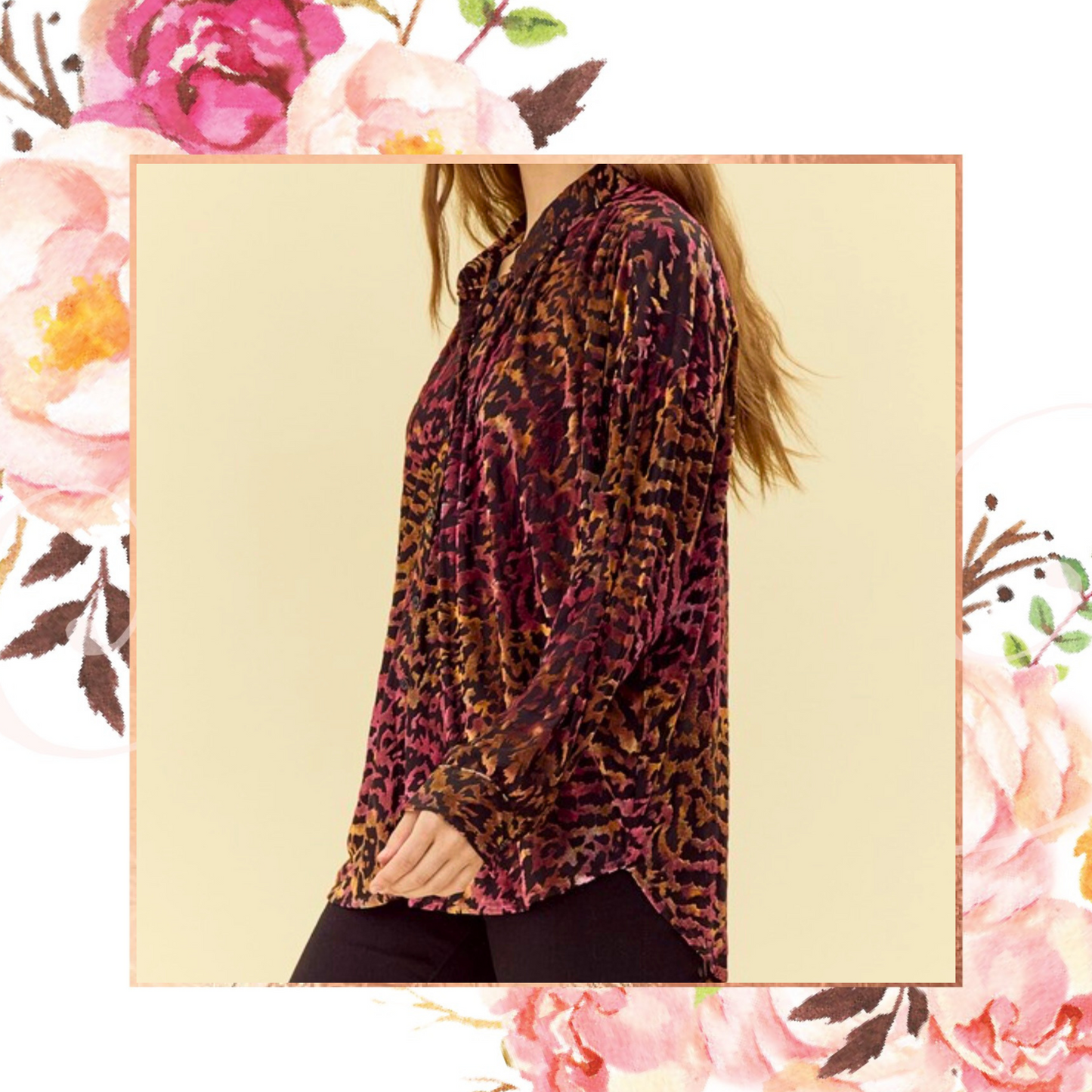 Velvet Burnout Animal Print Button Down Top