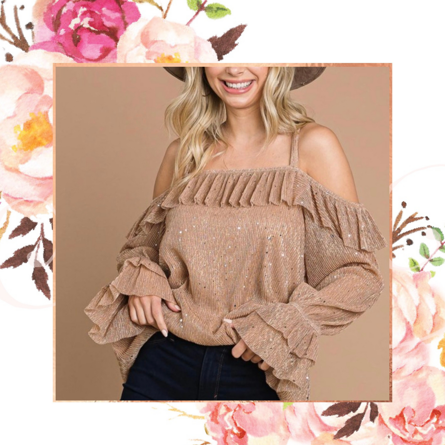 Rose Ruffle Sparkle Top
