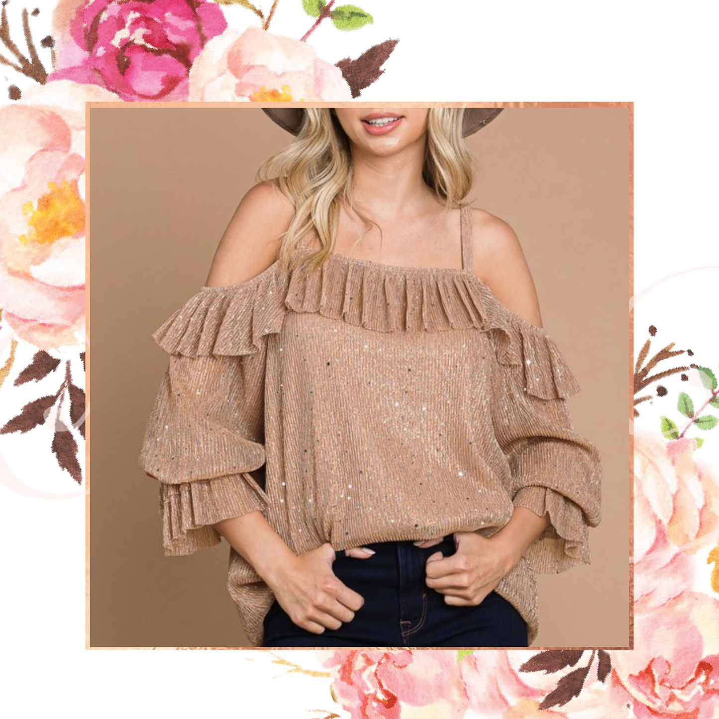 Rose Ruffle Sparkle Top