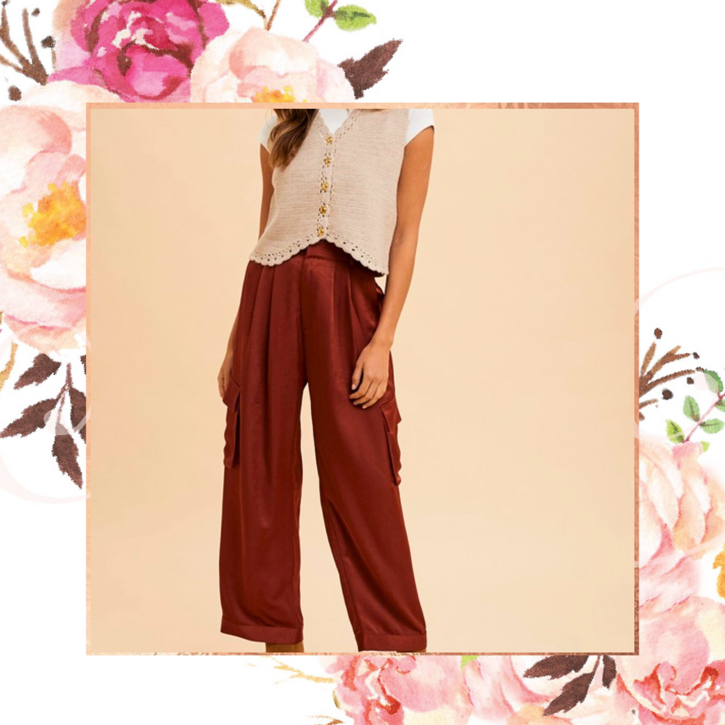 Wide Leg Cargo Satin Trousers