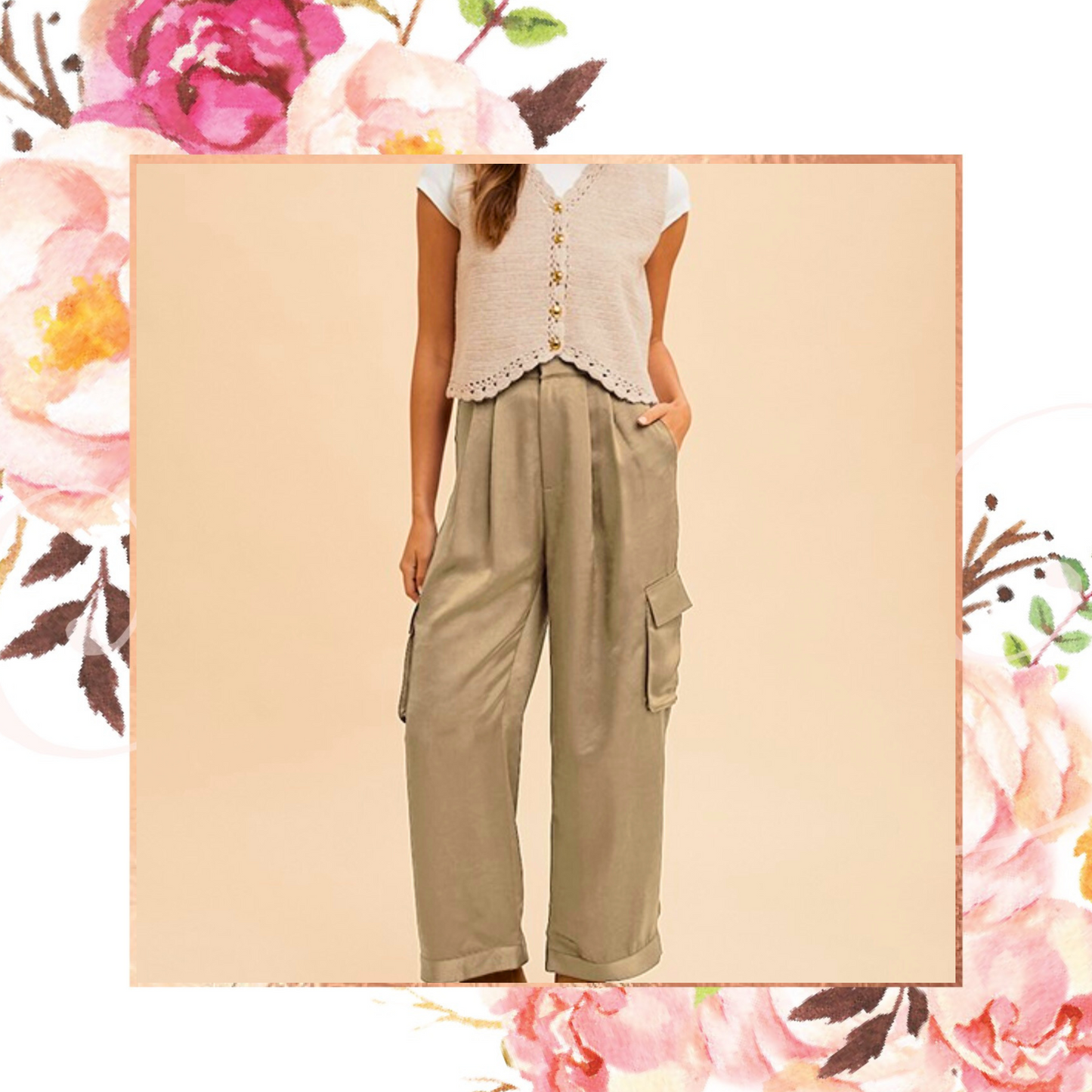 Wide Leg Cargo Satin Trousers