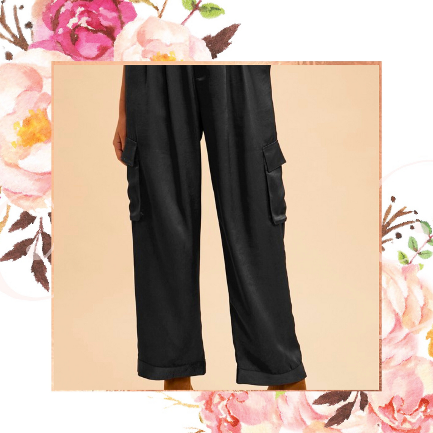 Wide Leg Cargo Satin Trousers