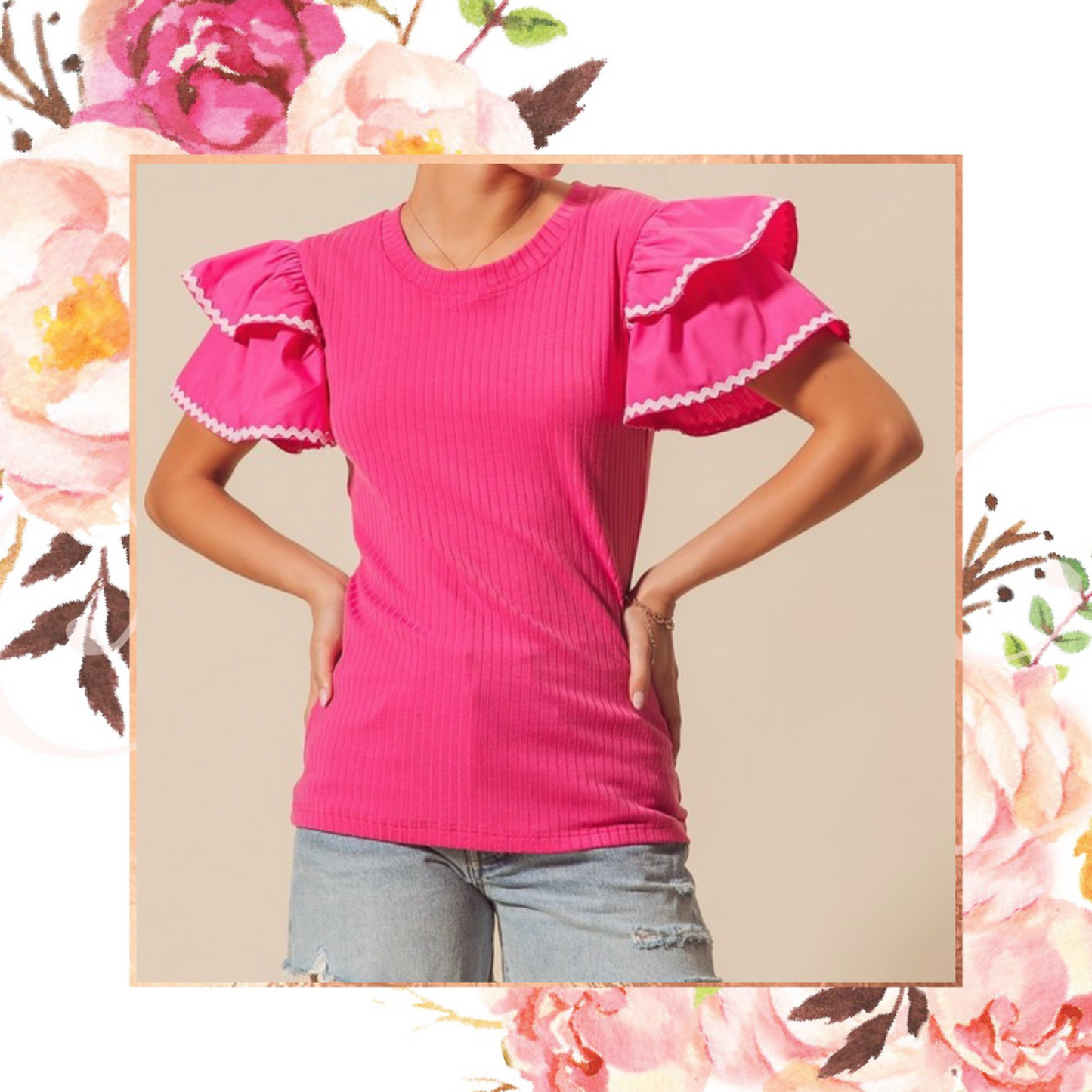 Ric Rac Ruffled Rib Knit Top
