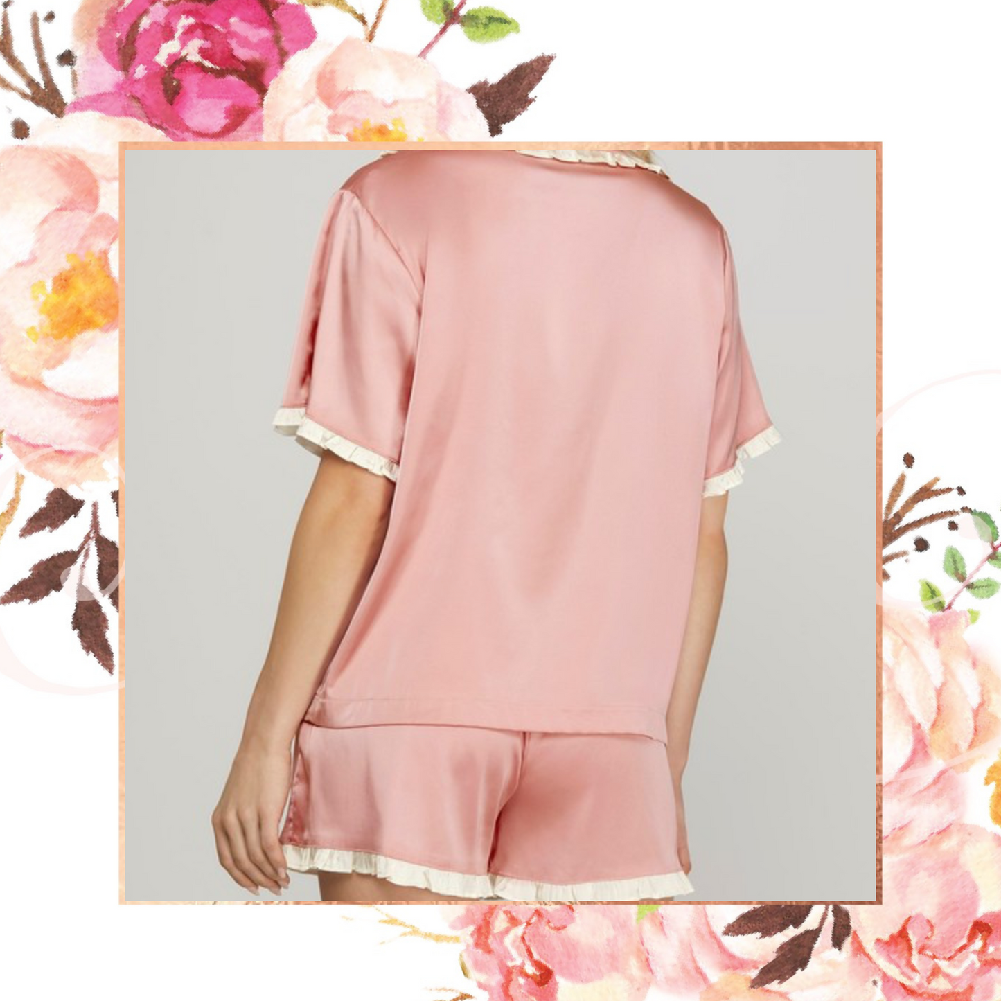 Rose Ruffled Satin Short PJ Set