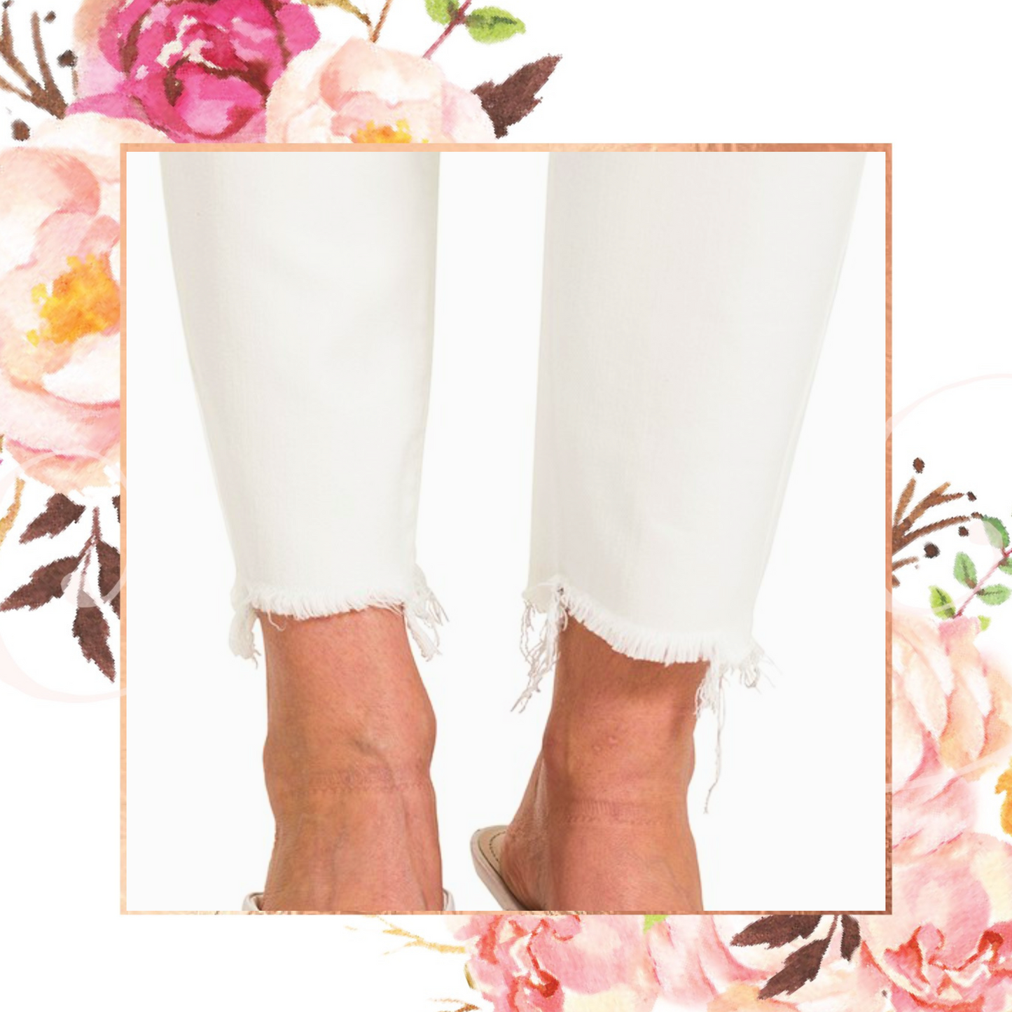 White Button Fly Raw Hem Skinny Jeans