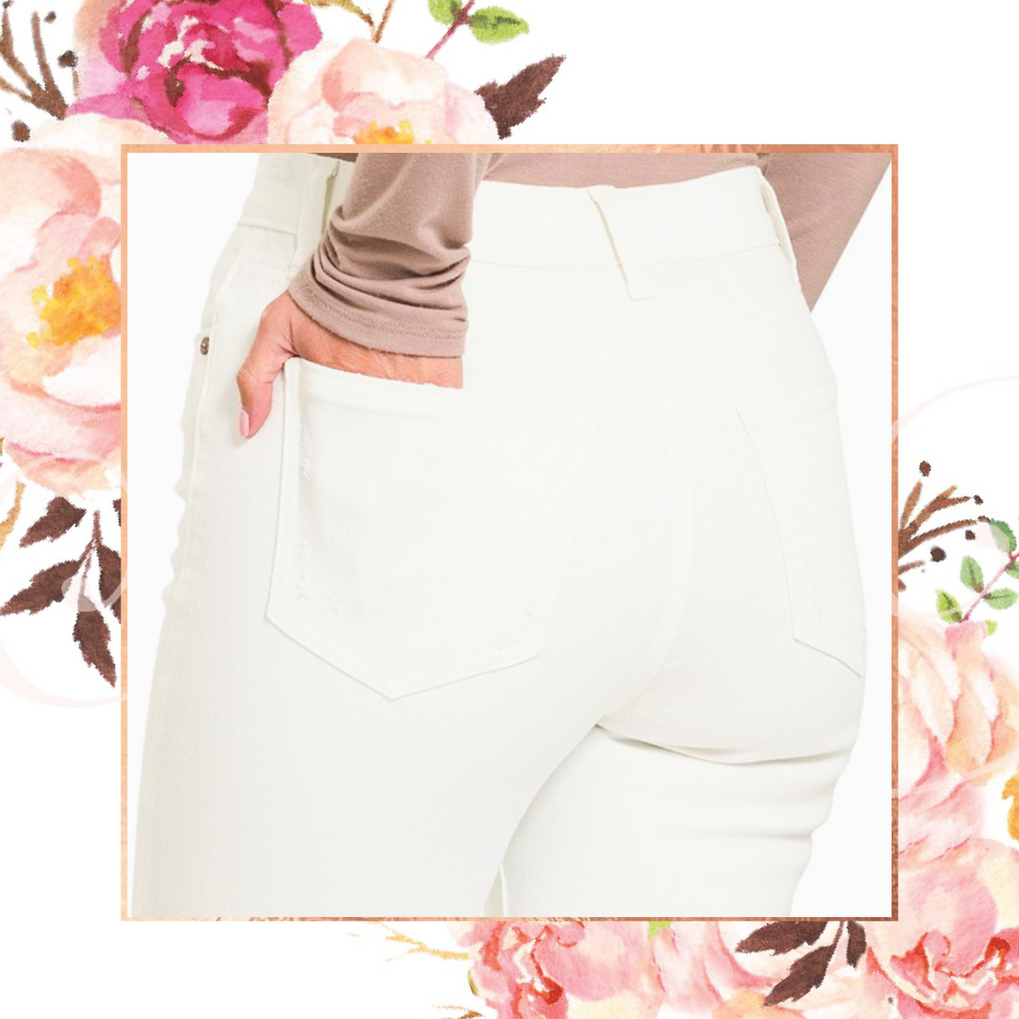 White Button Fly Raw Hem Skinny Jeans