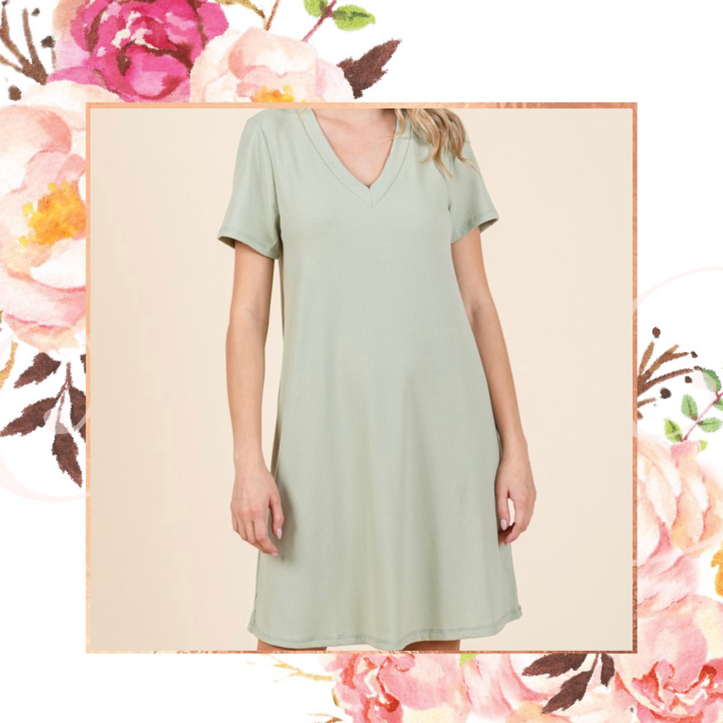 Sage Ribbed Tee Dress