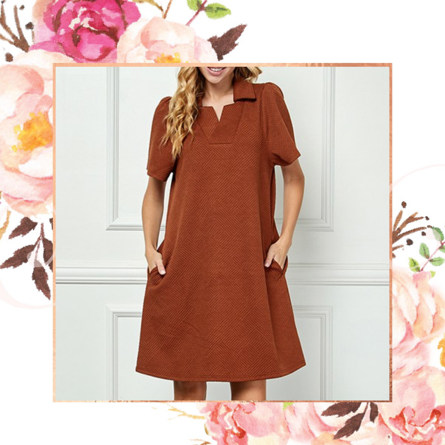 Rust Collared Textured Dress
