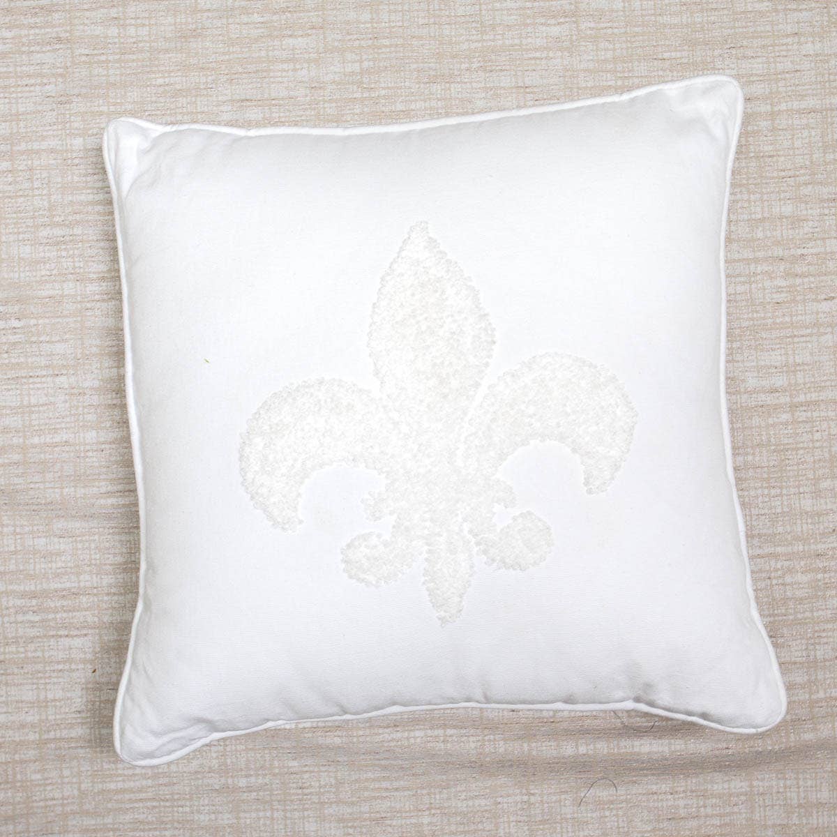 Fleur de Lis Embroidered Pillow Soft White 16x16