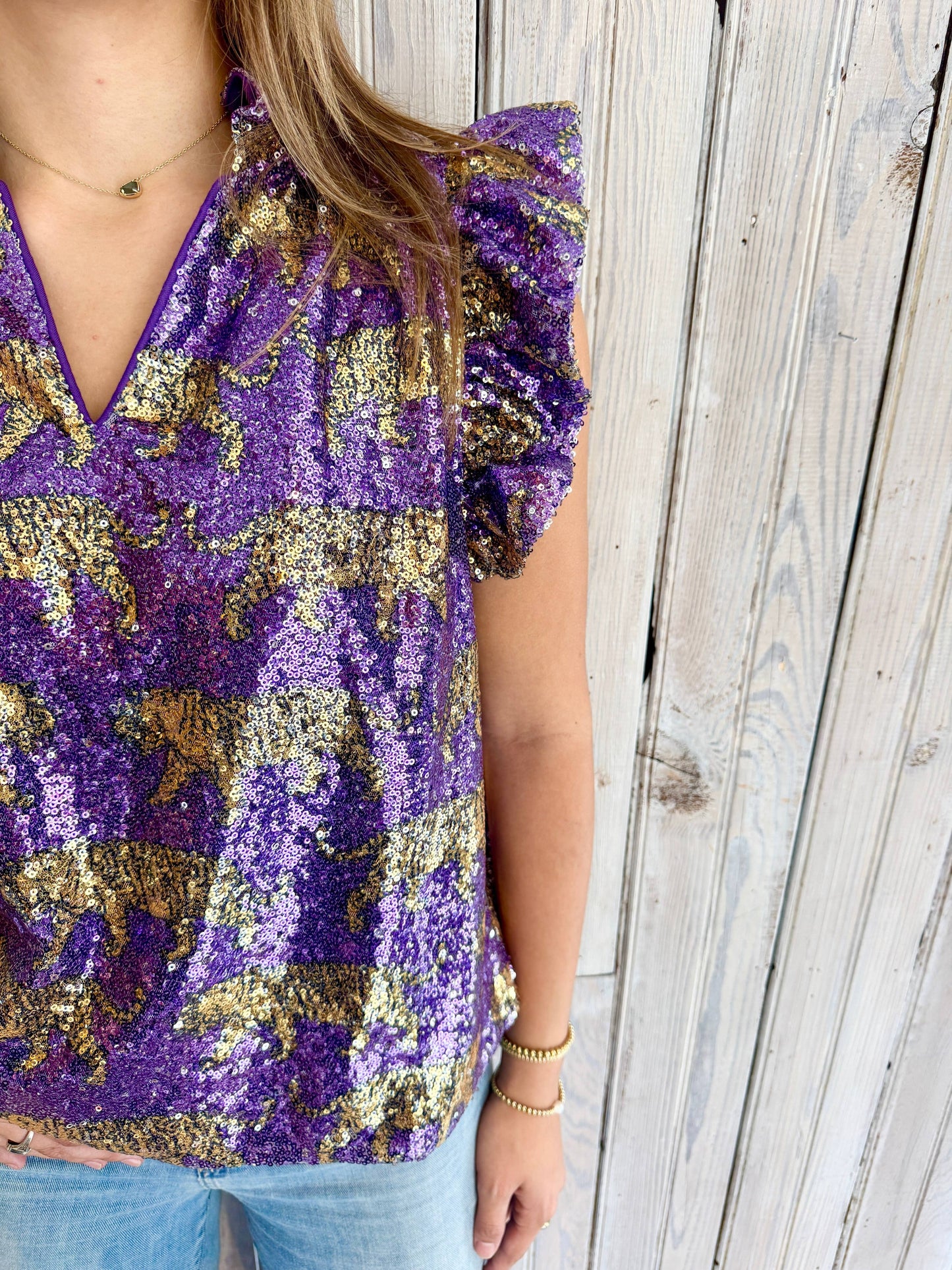 Tiger Sequin Flutter Sleeve Tank