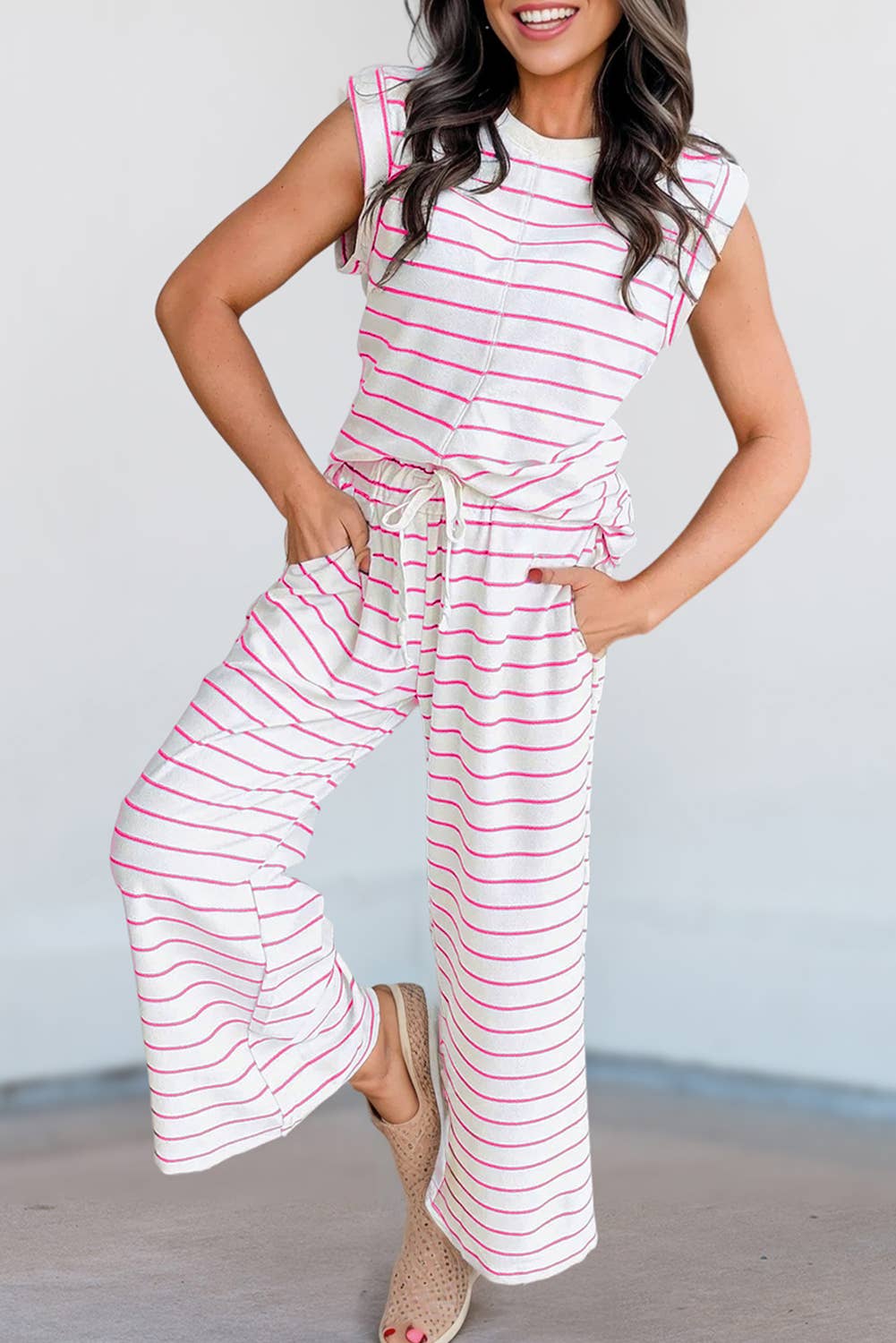 Casual Style Striped Short Sleeve Two-Piece Set | S-XL