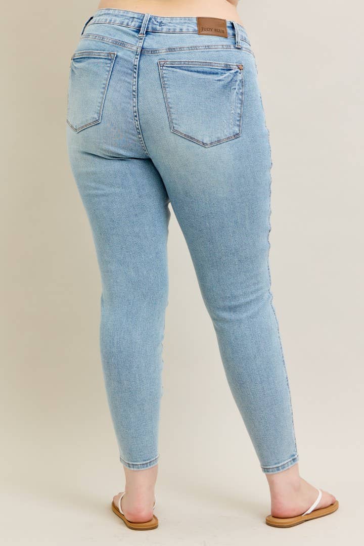 Mid Rise Tummy Control Vintage Wash Skinny- PLUS