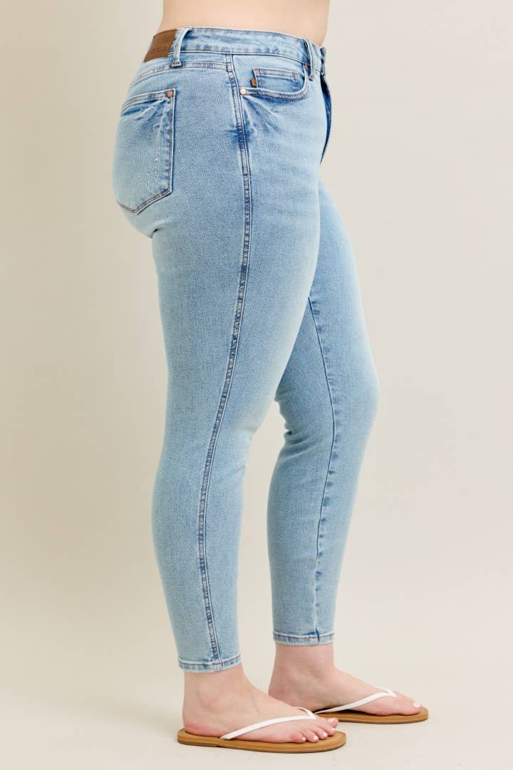 Mid Rise Tummy Control Vintage Wash Skinny- PLUS