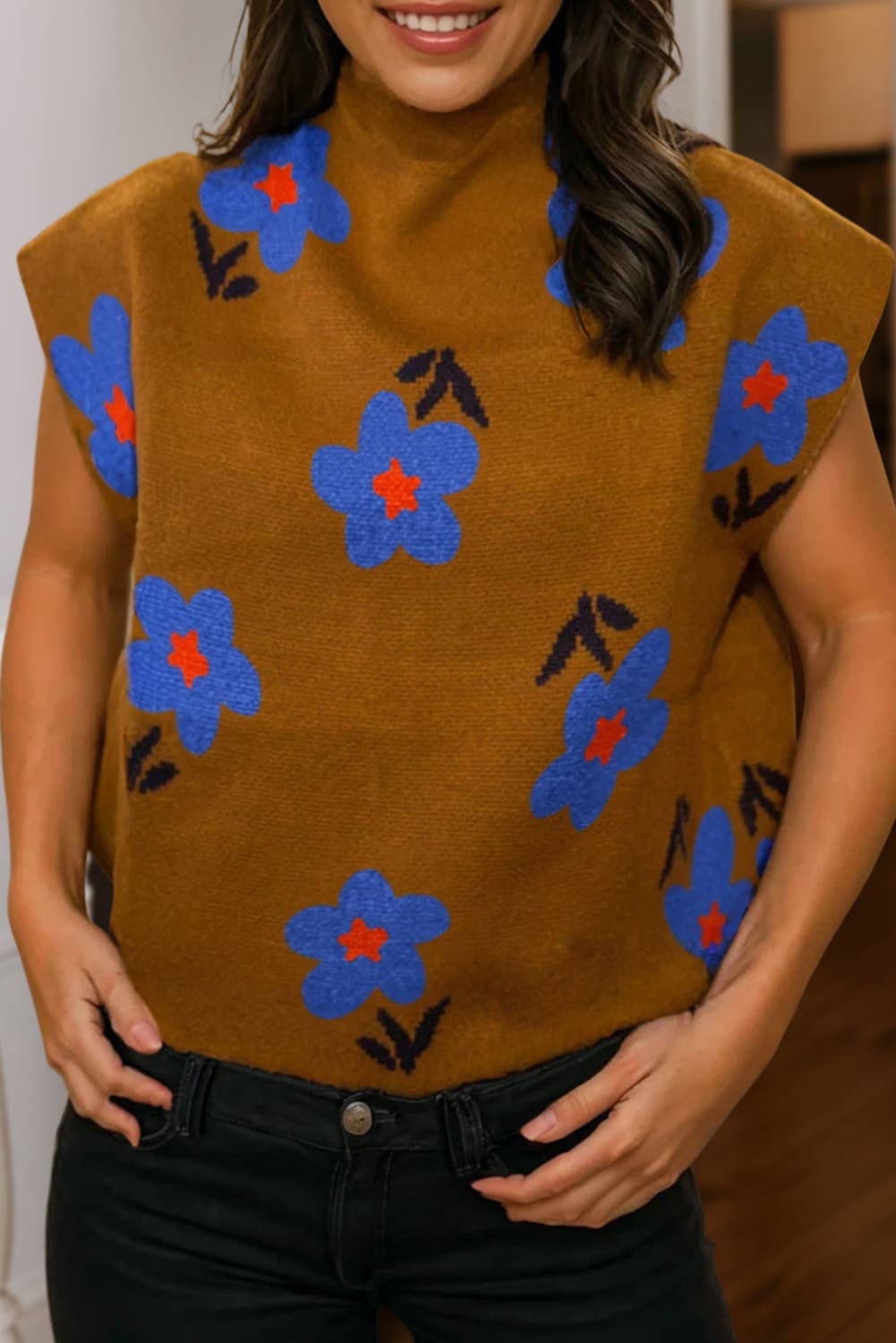 Fashion Floral Pattern High Neck Sweater Vest | S-XL