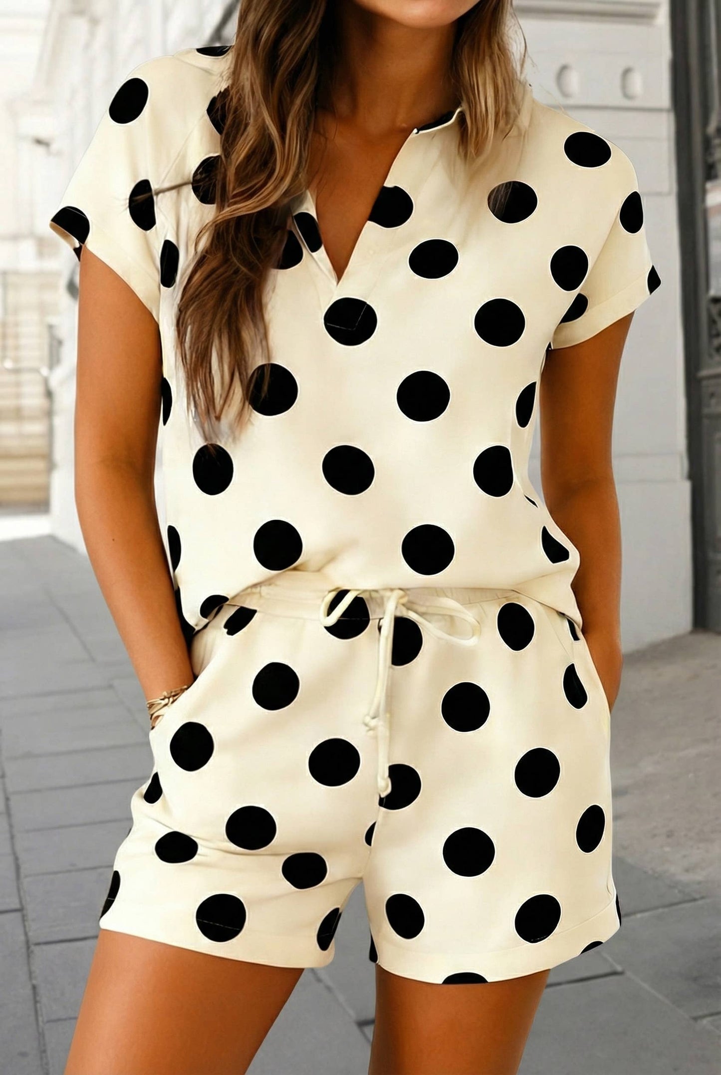 Polka Dot V Neck 2pcs Shorts Set SS26 | S-XL Plus 1X-4X