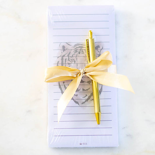 Tiger Notepad Gift Set   White/Gold   4x8.5