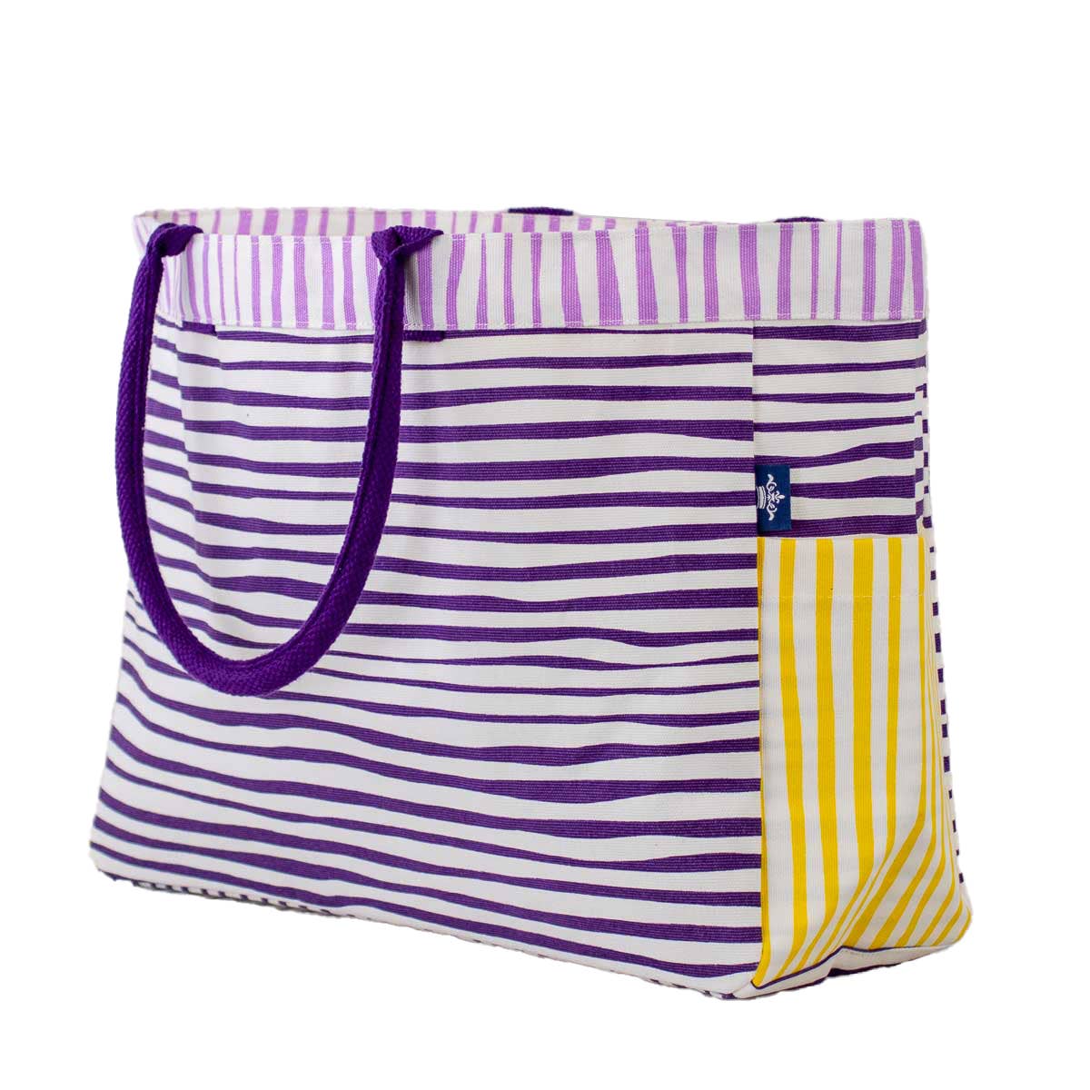 Stripe Durham Tote   White/Purple/Yellow/Light Purple   17.5x13.5x6