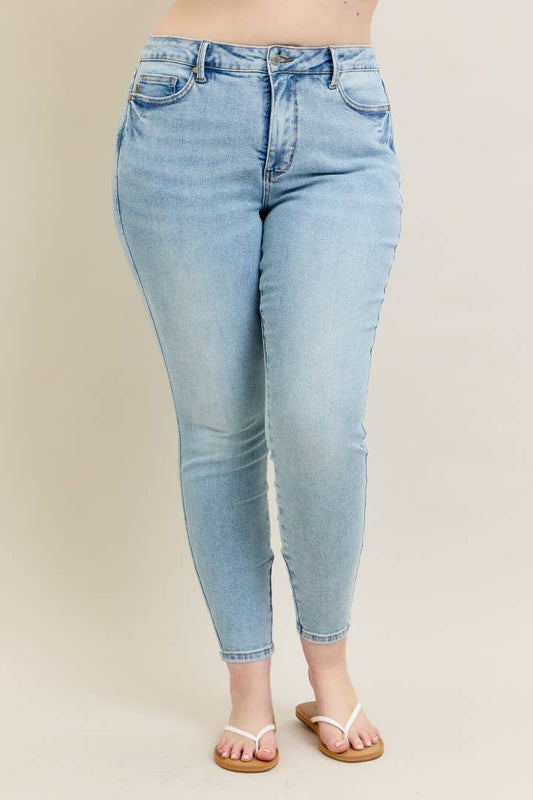 Mid Rise Tummy Control Vintage Wash Skinny- PLUS
