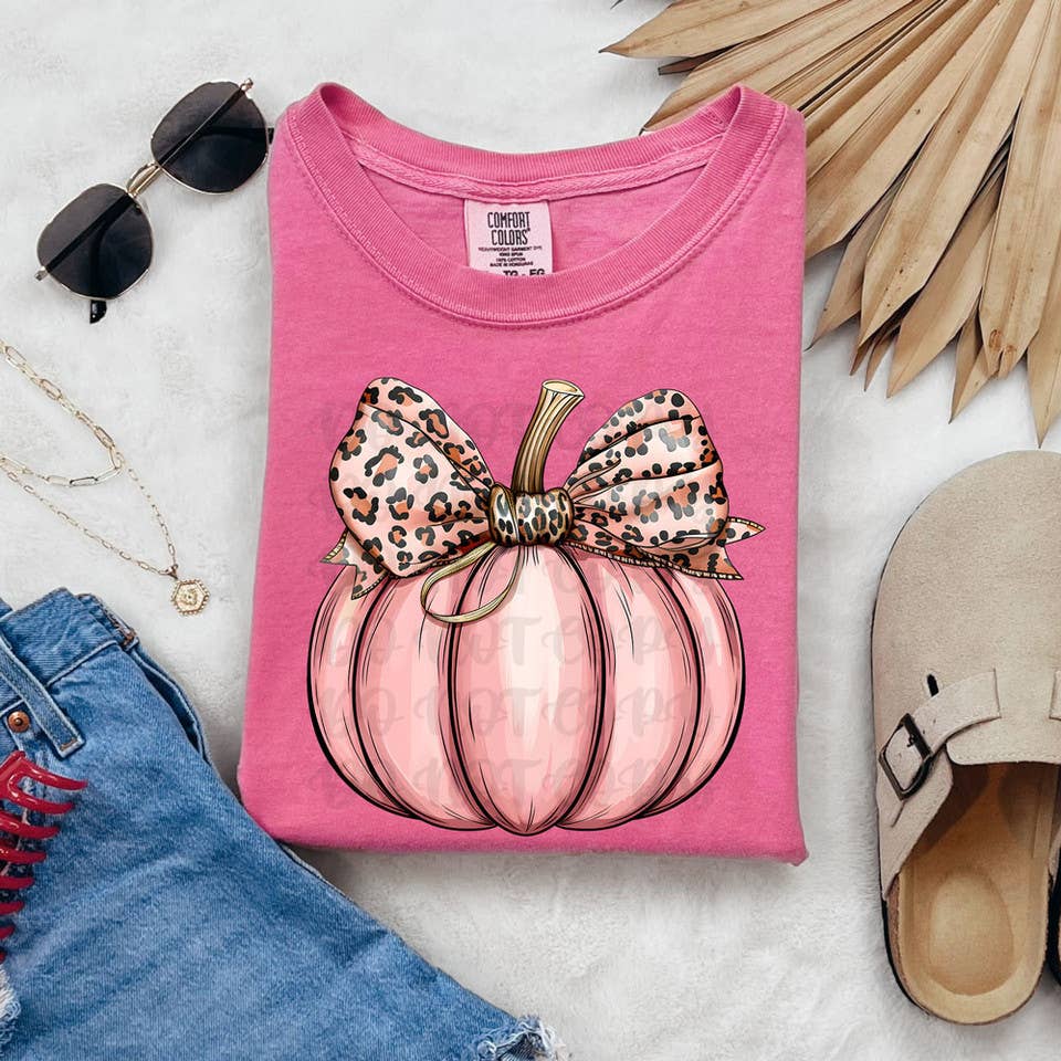 Pink Pumpkin Leopard Bow DTF Heat Transfer