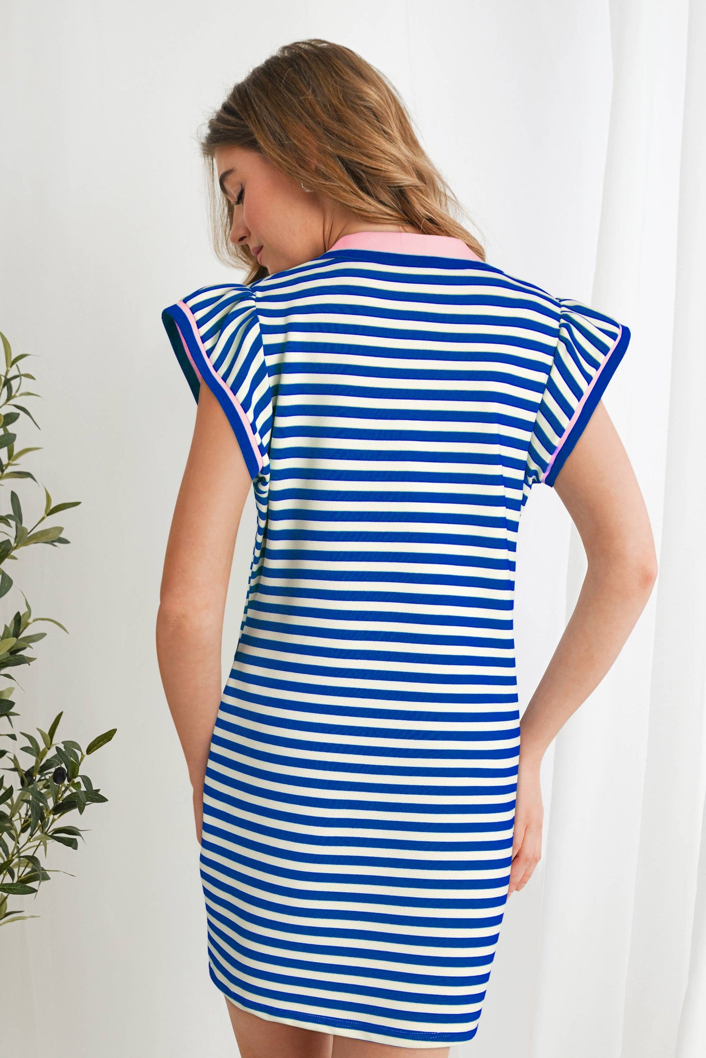 Contrast Striped Ruffle Short Sleeve Dress | S-XL Plus 1X-4X