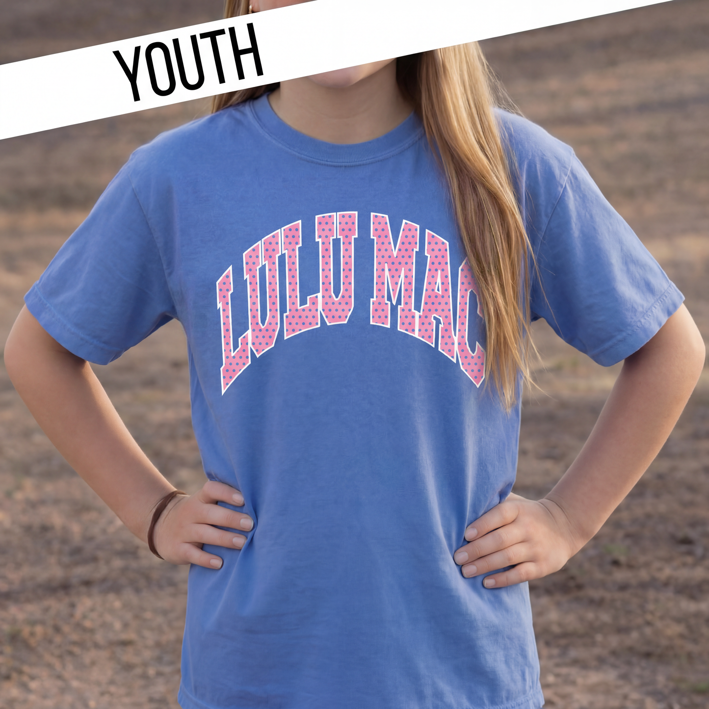 KD-PD-1001 Dot Flo Blue Youth Comfort Colors Tee