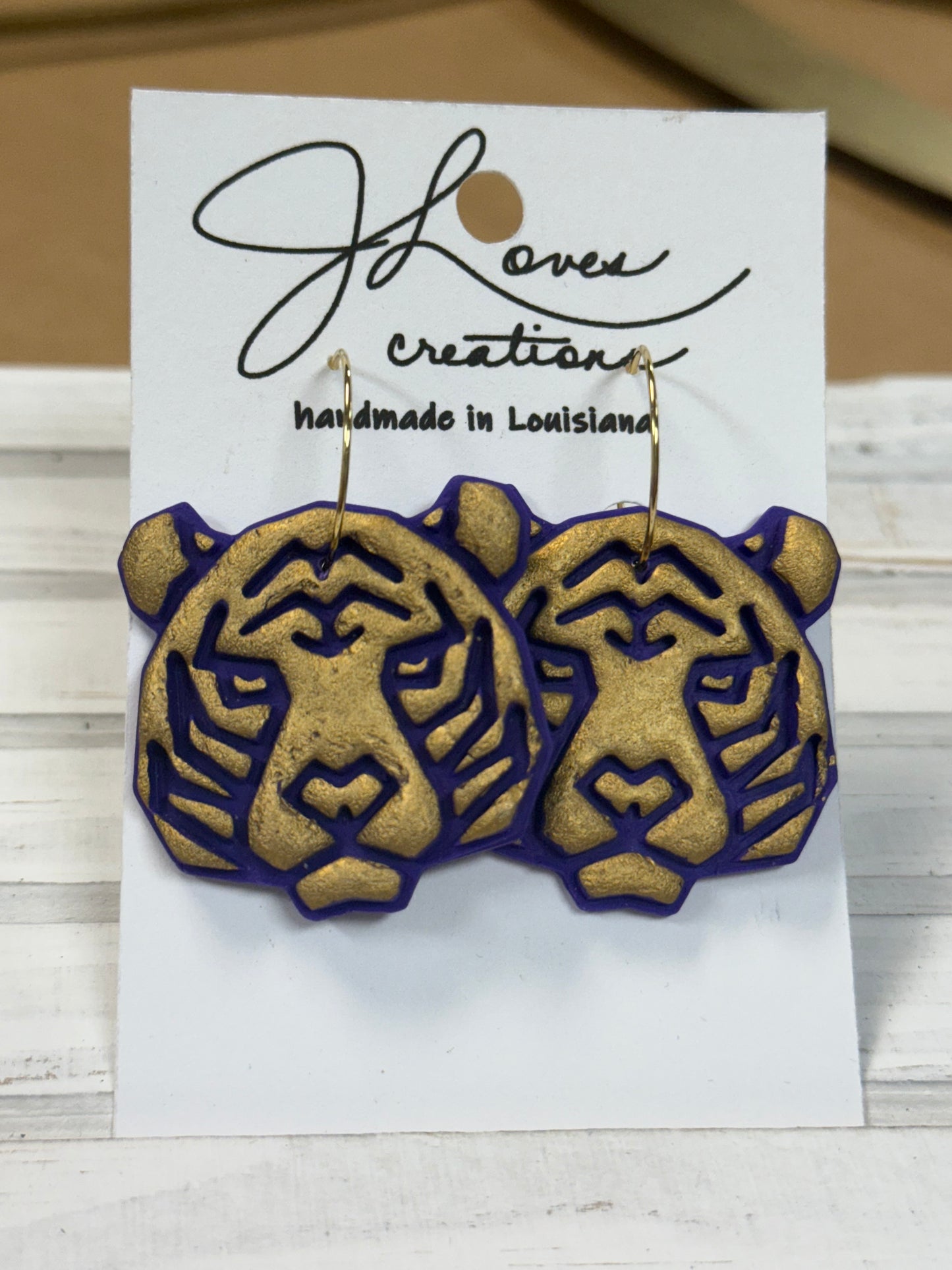 Purple & Gold Tiger Earrings