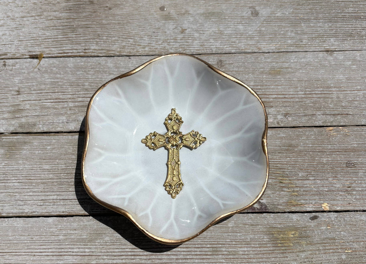 Lotus Flower Cross Jewelry Dish
