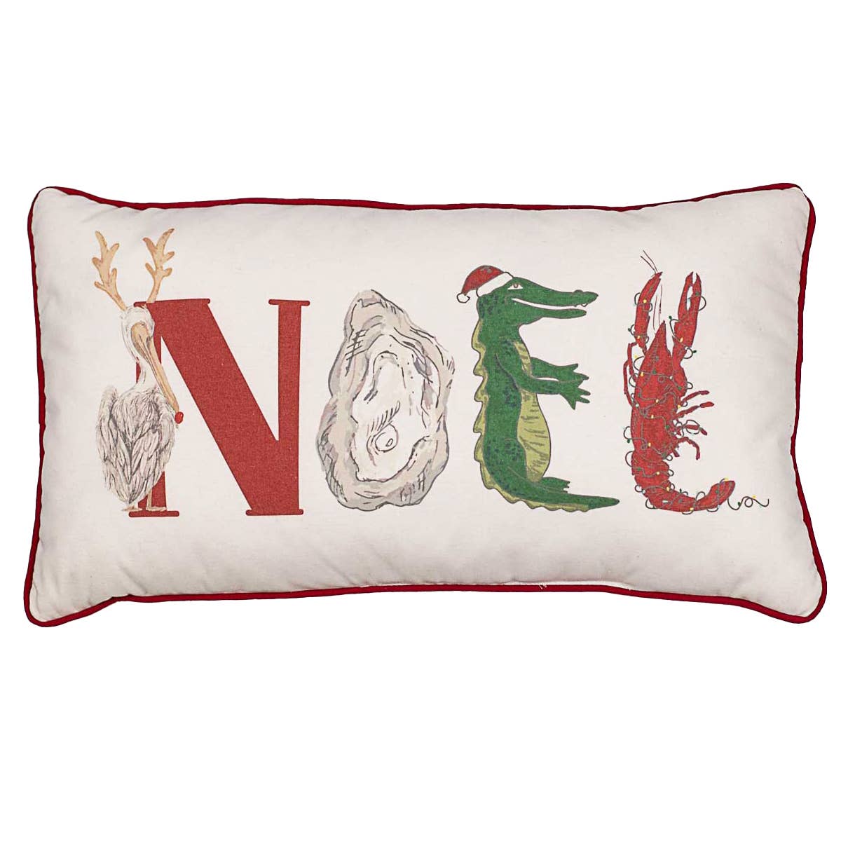 Cajun Noel Lumbar Pillow   Soft White/Multi   13x24